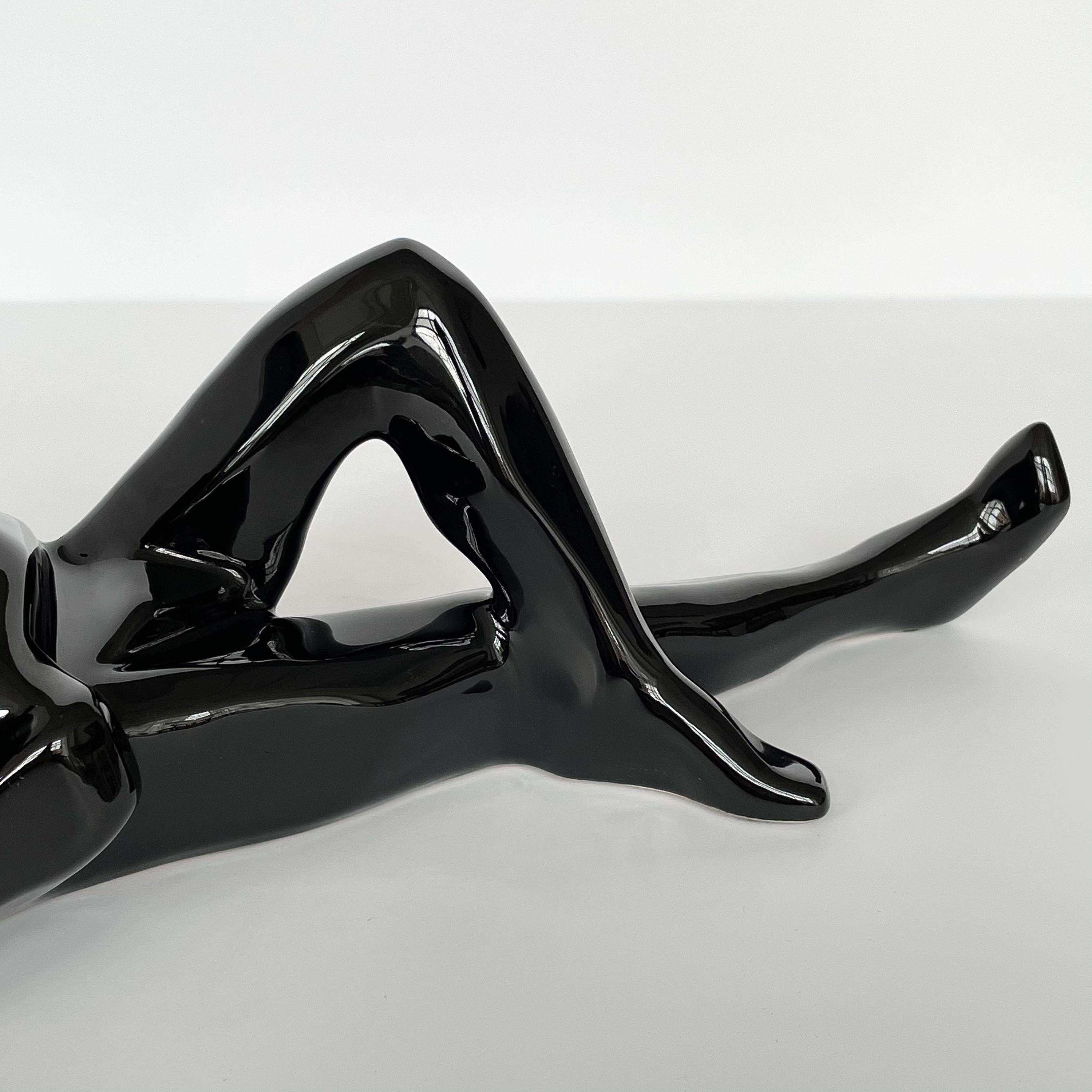 Jaru Black Glazed Ceramic Male Nude Sculpture In Excellent Condition In Chicago, IL