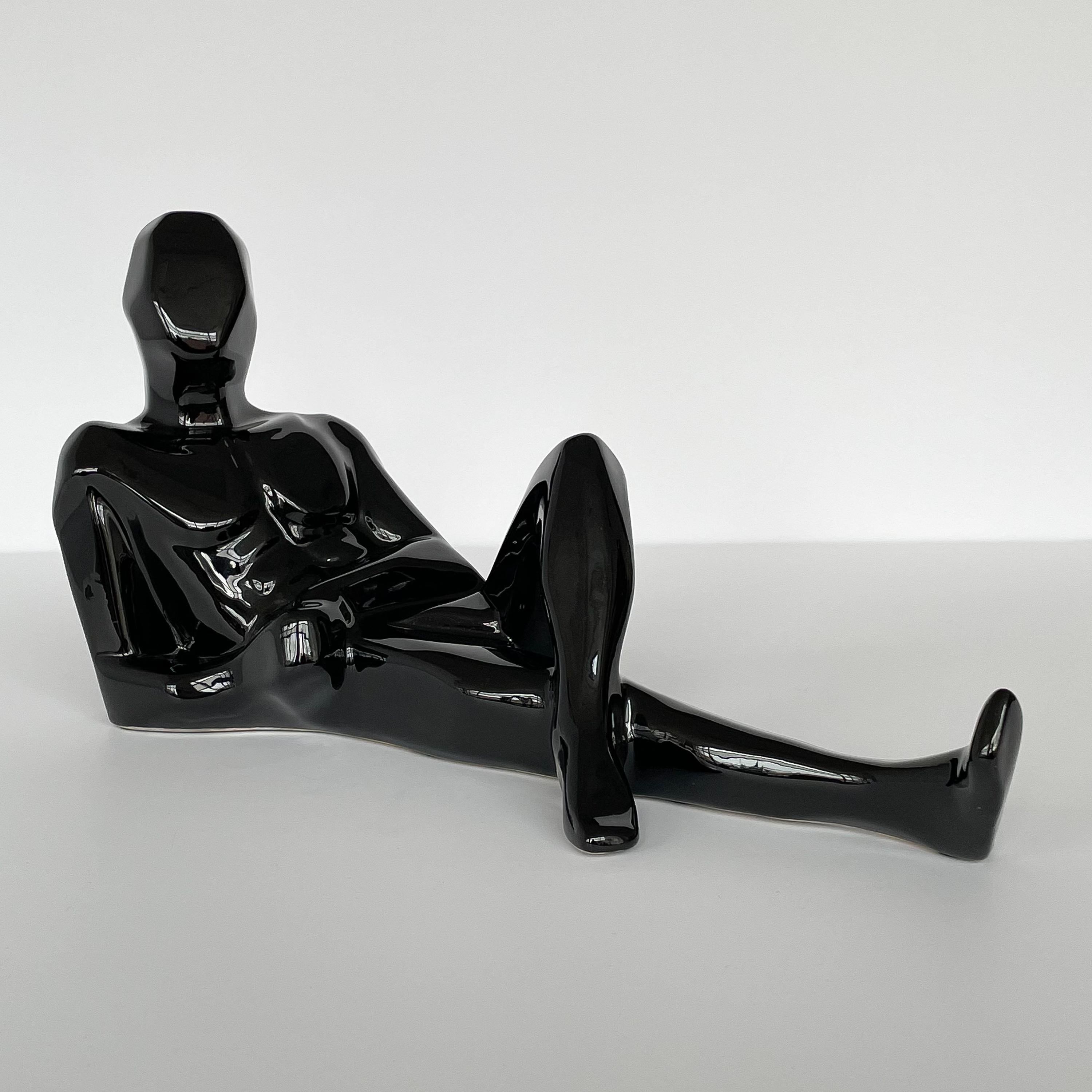 Late 20th Century Jaru Black Glazed Ceramic Male Nude Sculpture