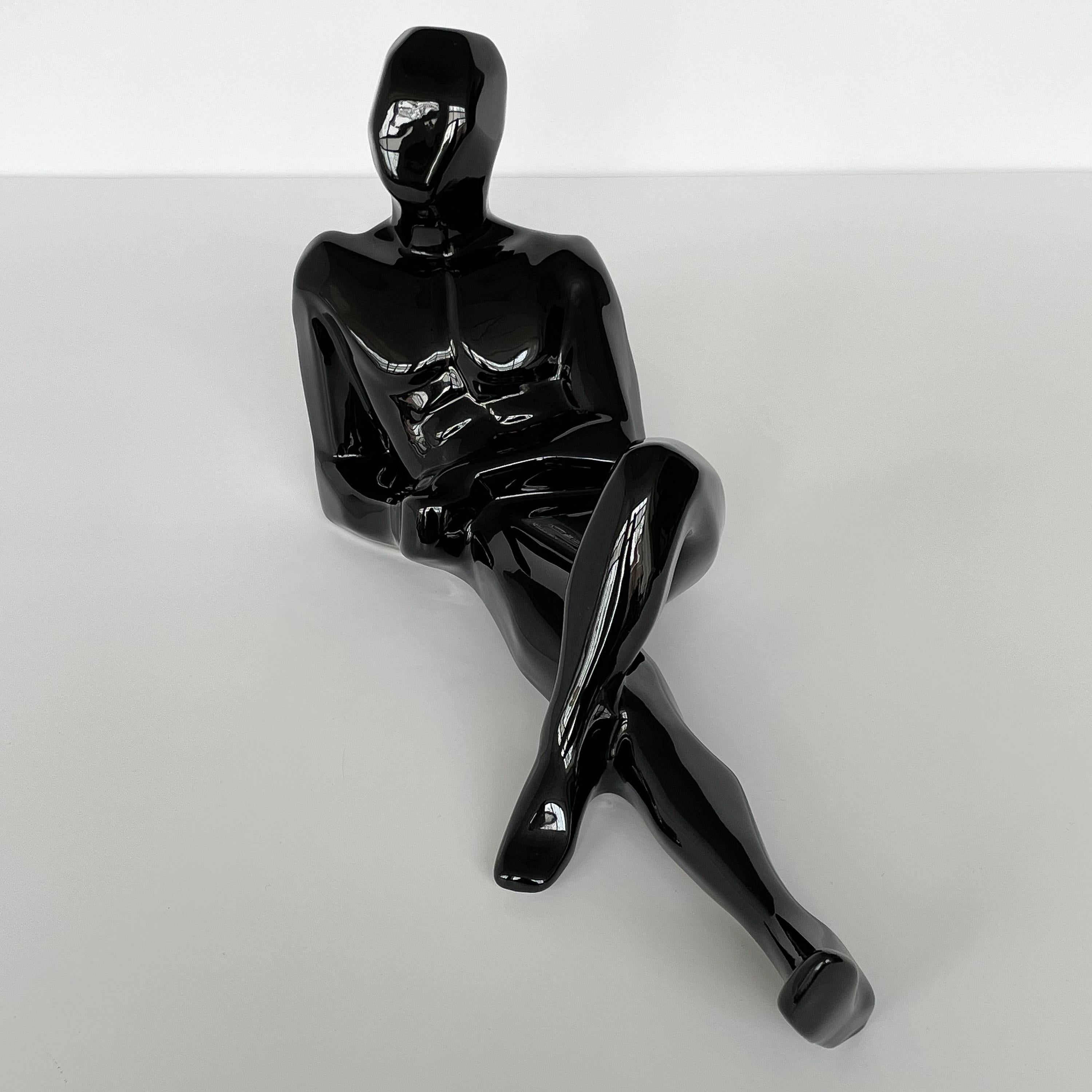 Jaru Black Glazed Ceramic Male Nude Sculpture 2