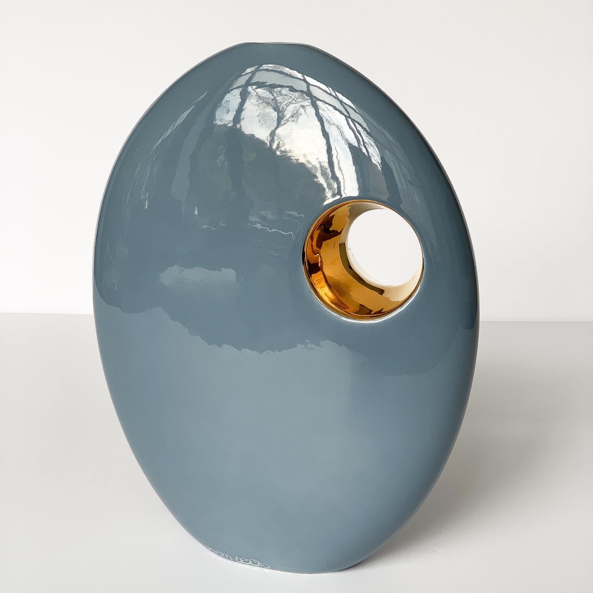 Jaru Blue and Gold Sculptural Ceramic Vase 3