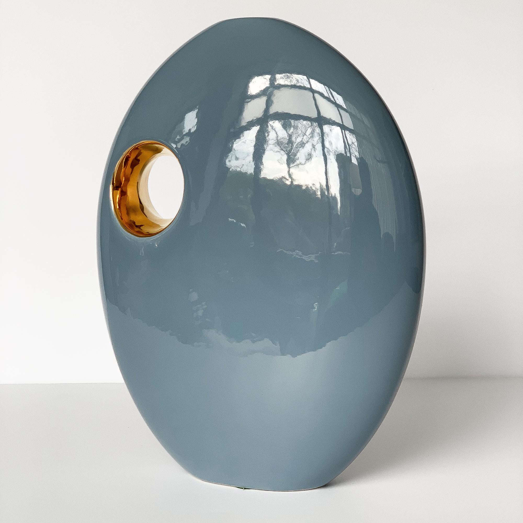 Mid-Century Modern Jaru Blue and Gold Sculptural Ceramic Vase