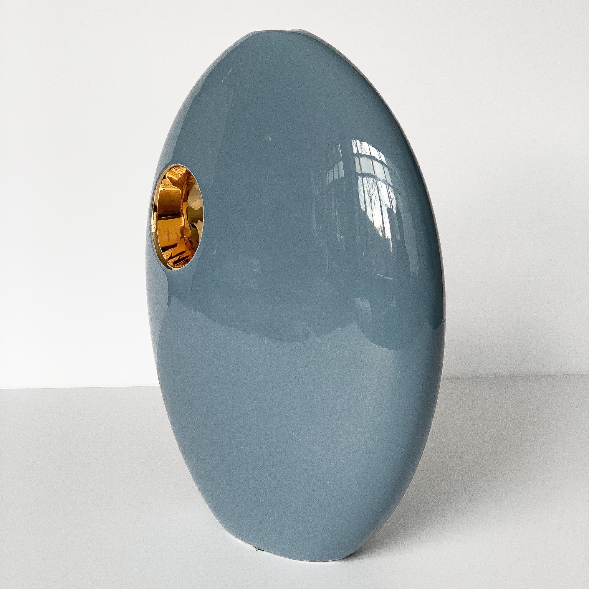 American Jaru Blue and Gold Sculptural Ceramic Vase