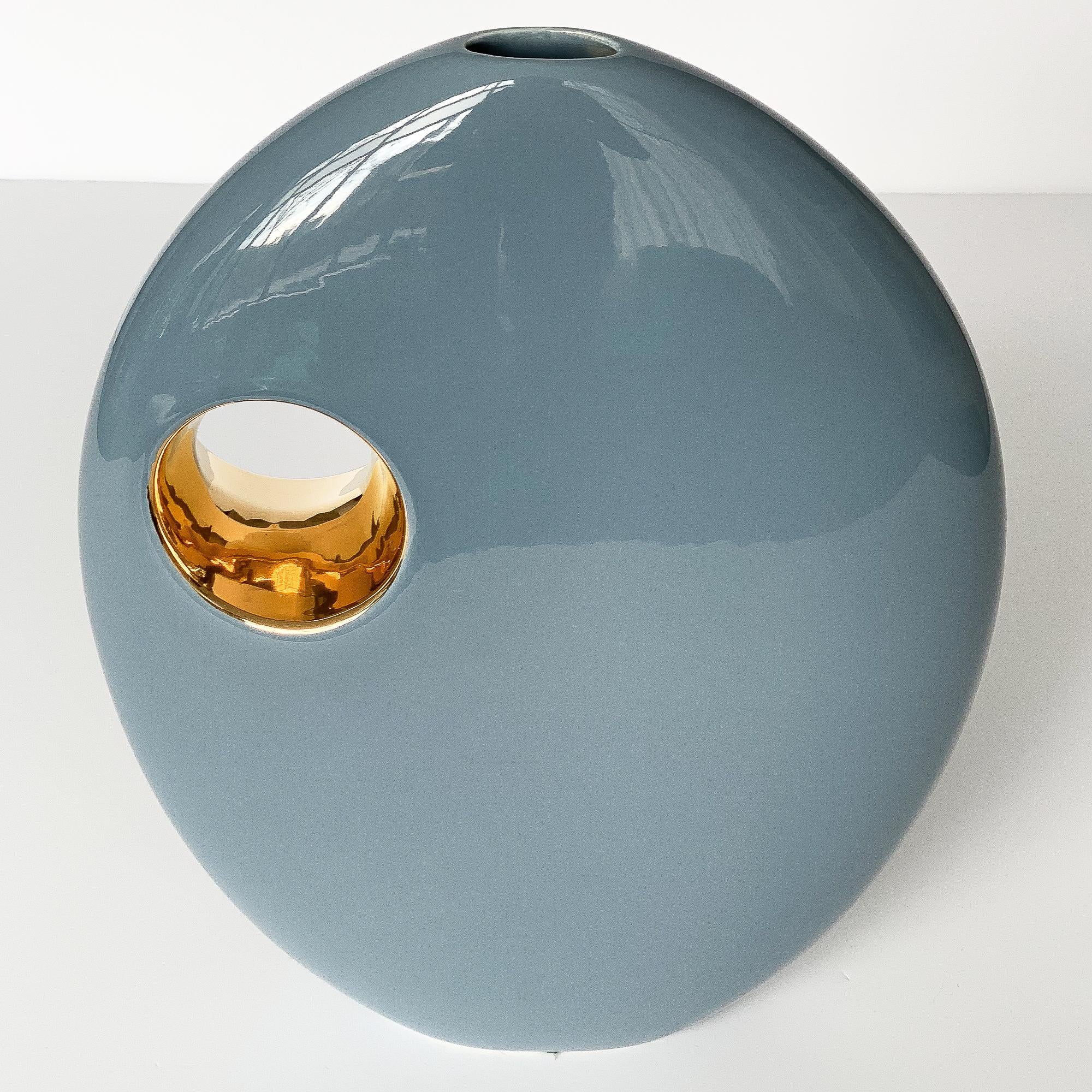 Jaru Blue and Gold Sculptural Ceramic Vase 1