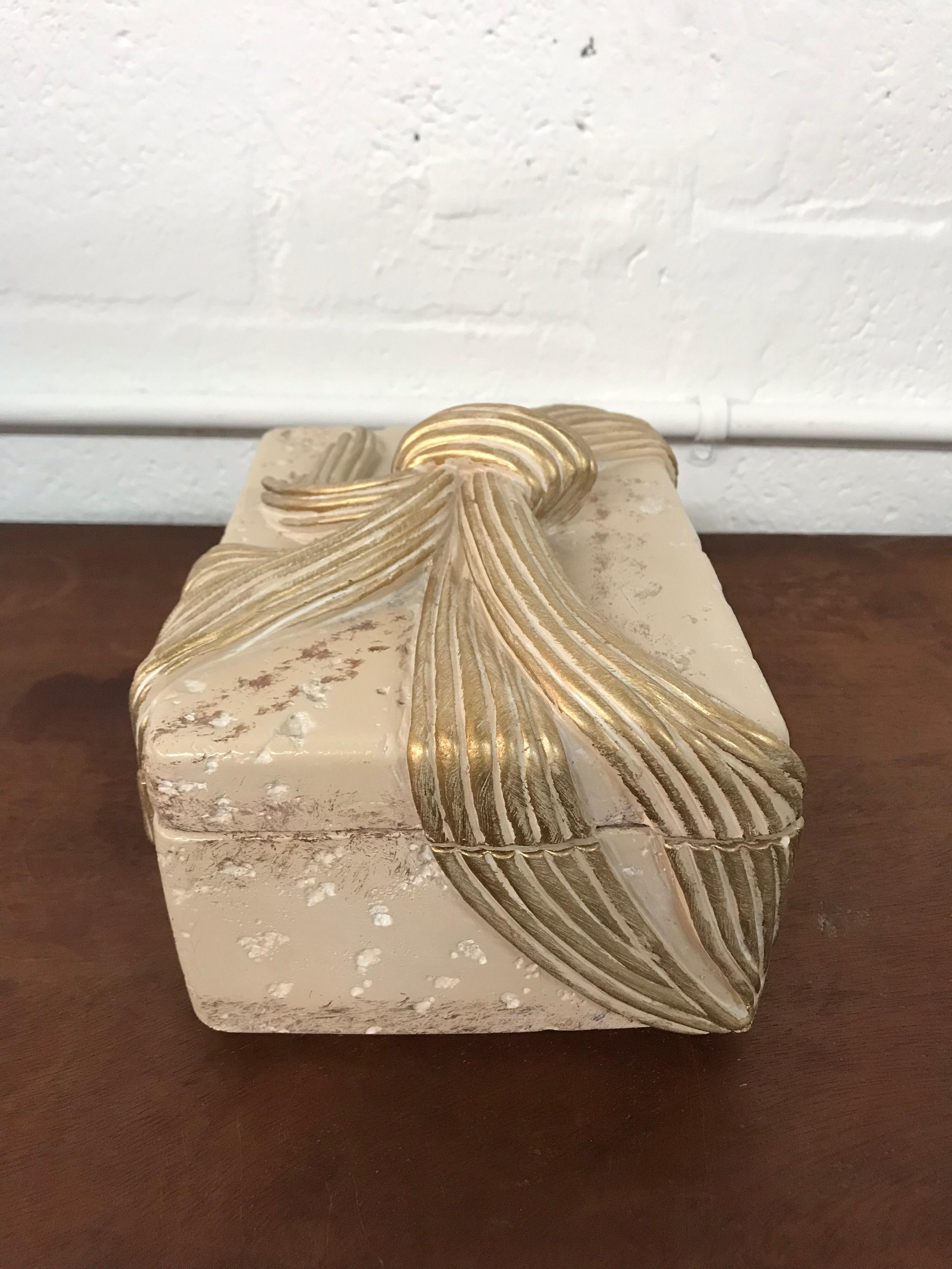 Post-Modern Jaru Cast Stone Ceramic Box with Bow Motif