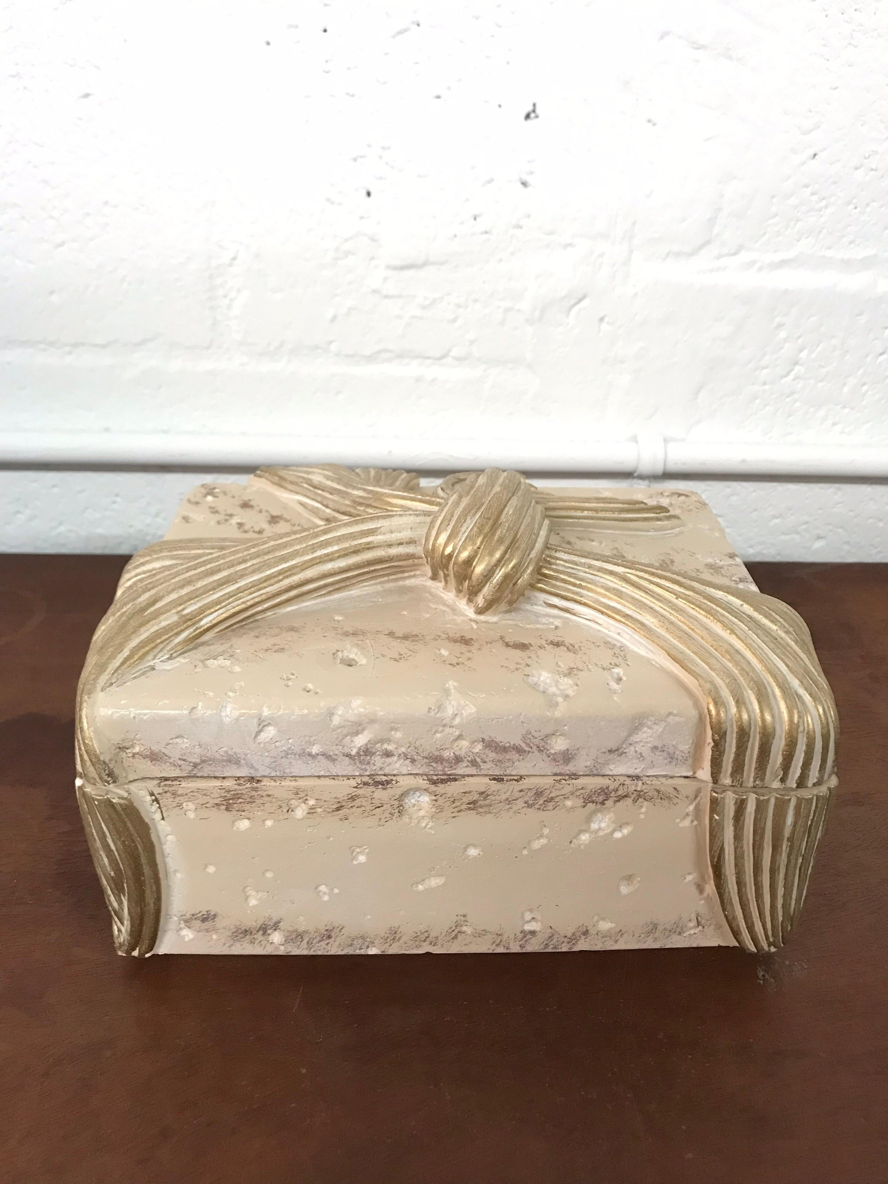 American Jaru Cast Stone Ceramic Box with Bow Motif