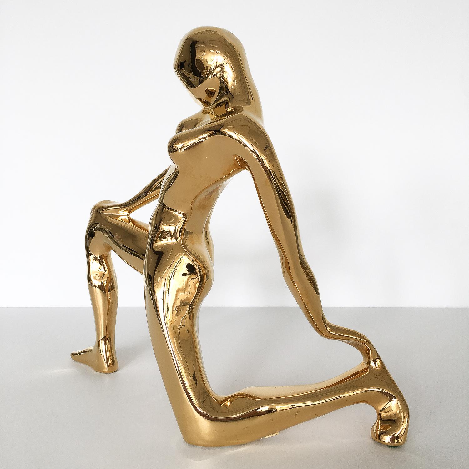 Mid-Century Modern Jaru Gold Plated Ceramic Kneeling Abstract Female Sculpture