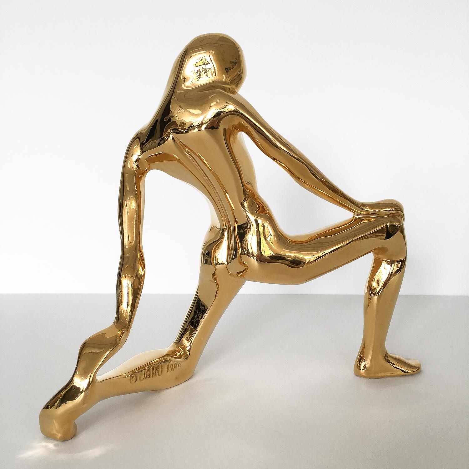 American Jaru Gold Plated Ceramic Kneeling Abstract Female Sculpture