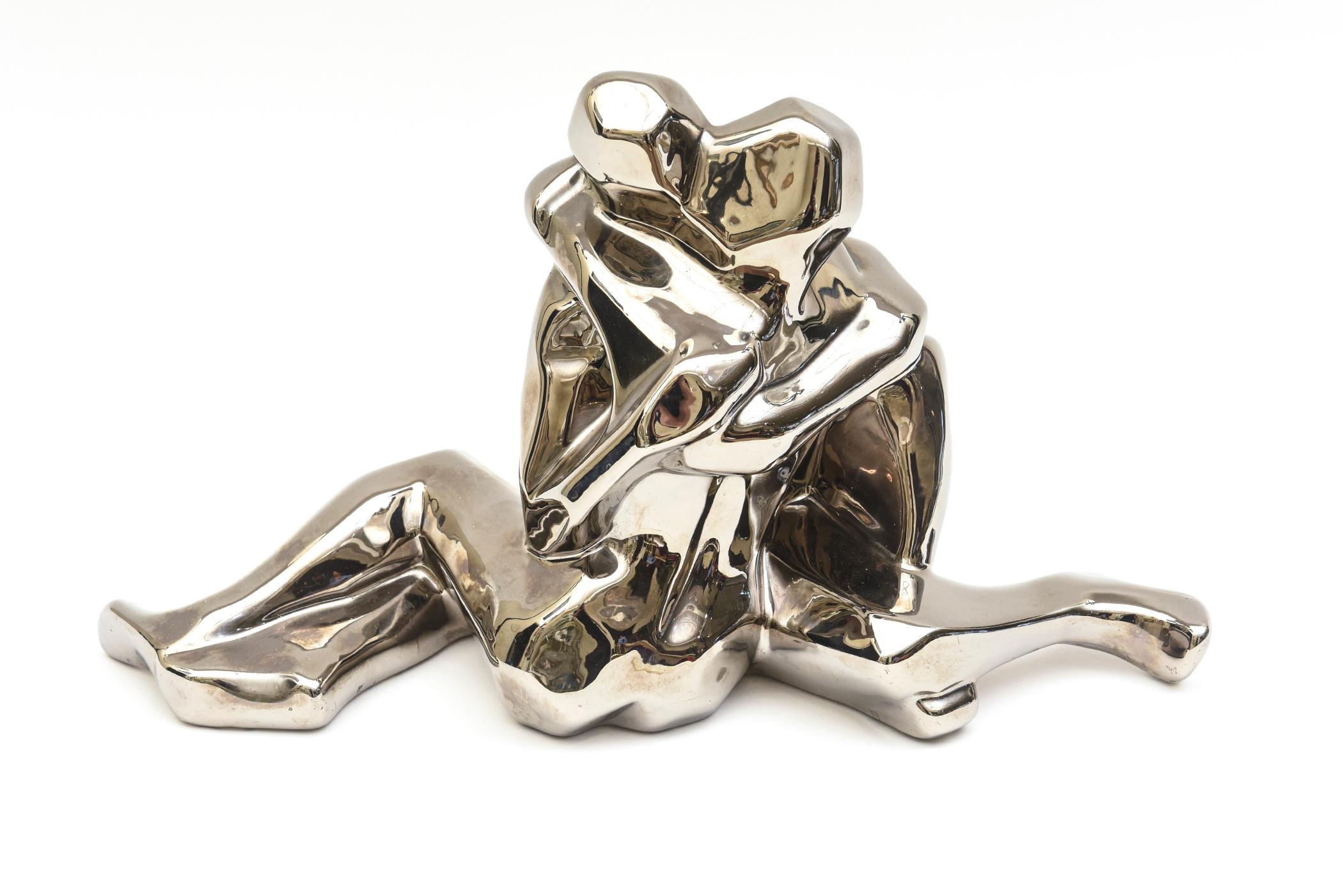 Jaru Platinum Plated Over Ceramic Cubist Lovers Embrace Sculpture Vintage 8