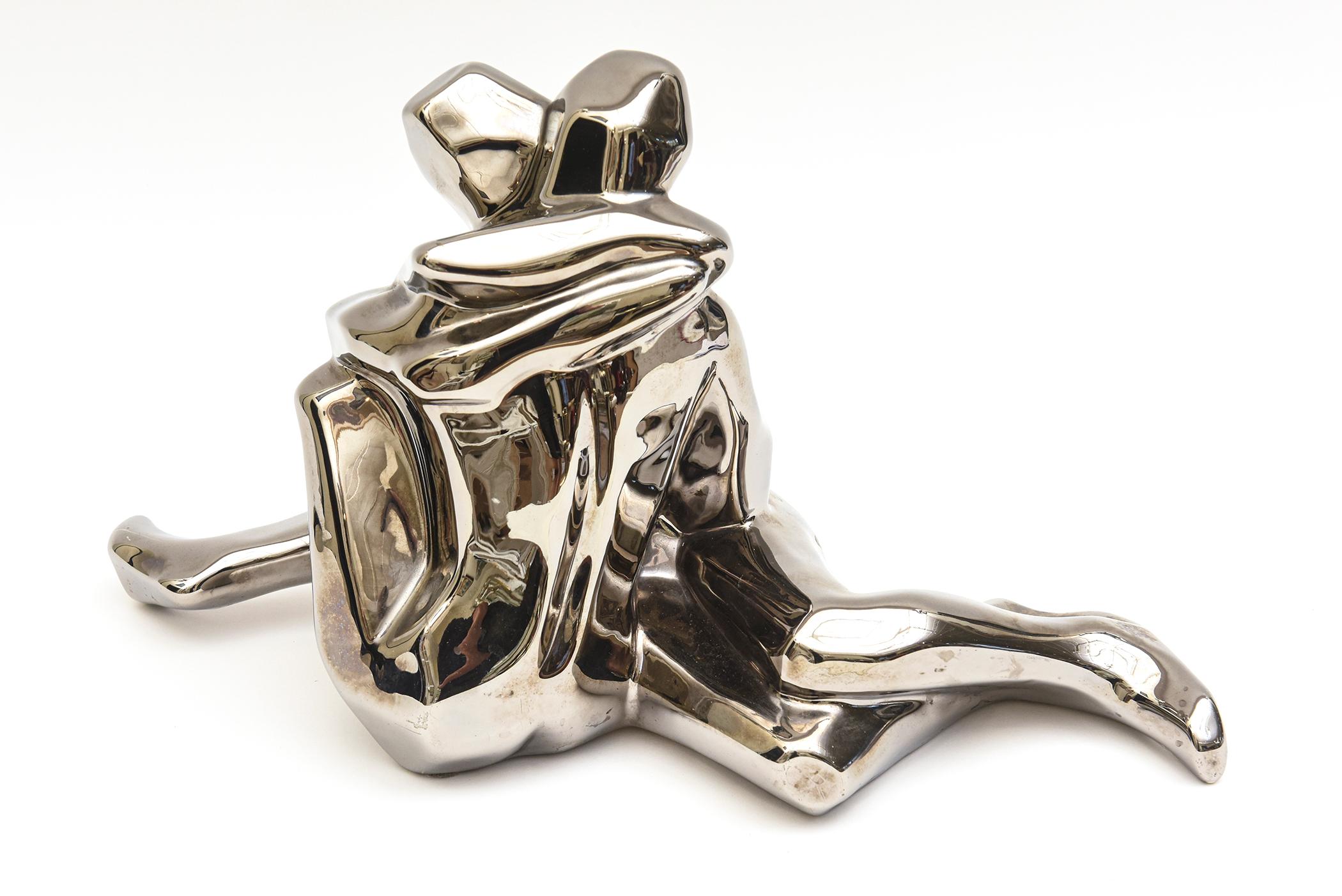 Modern Jaru Platinum Plated Over Ceramic Cubist Lovers Embrace Sculpture Vintage