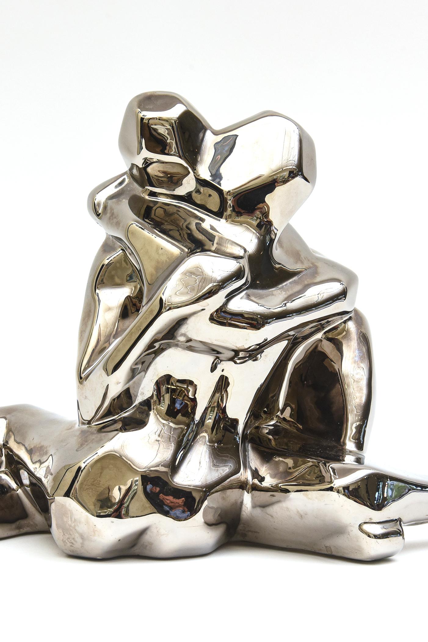 American Jaru Platinum Plated Over Ceramic Cubist Lovers Embrace Sculpture Vintage