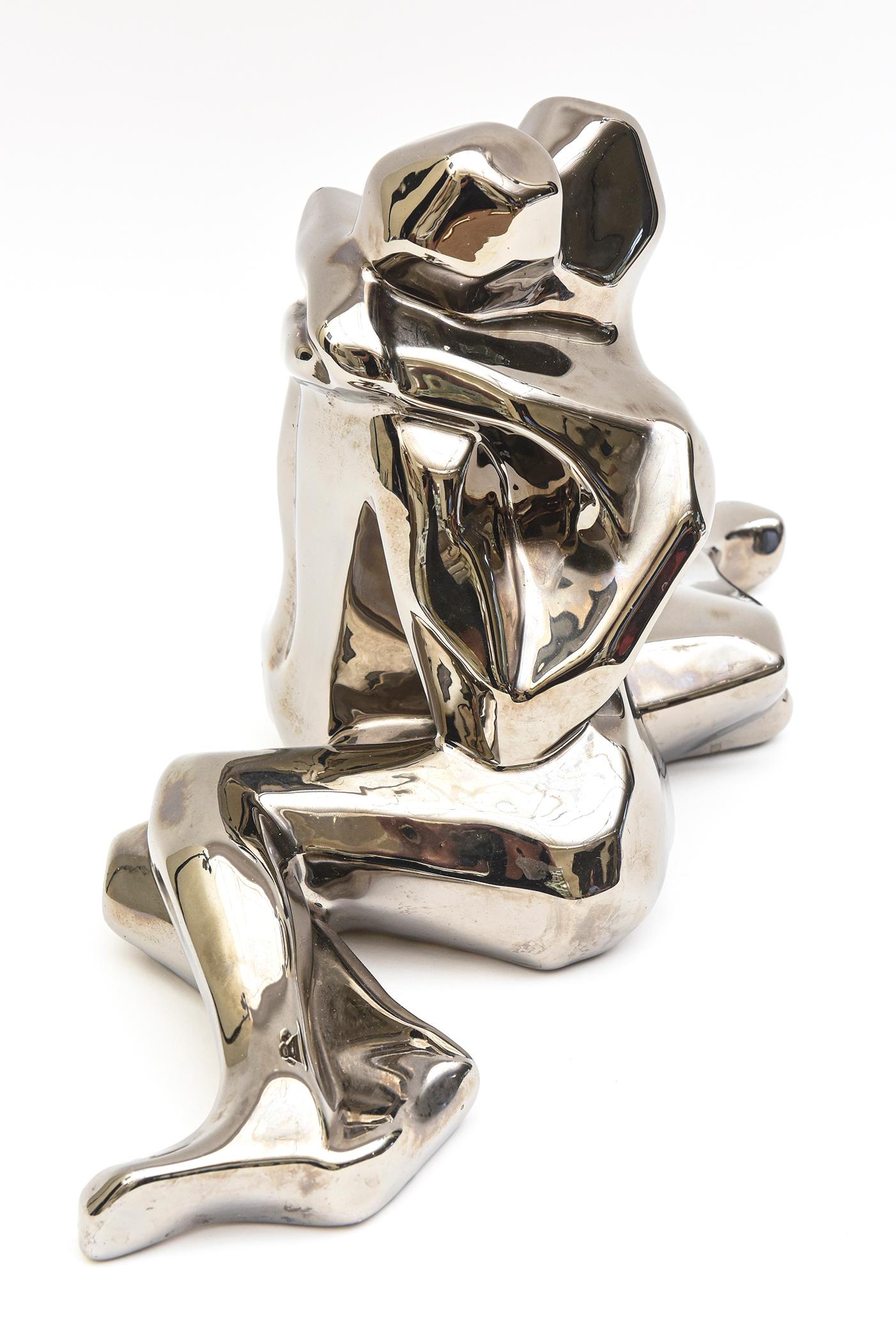 Jaru Platinum Plated Over Ceramic Cubist Lovers Embrace Sculpture Vintage 2