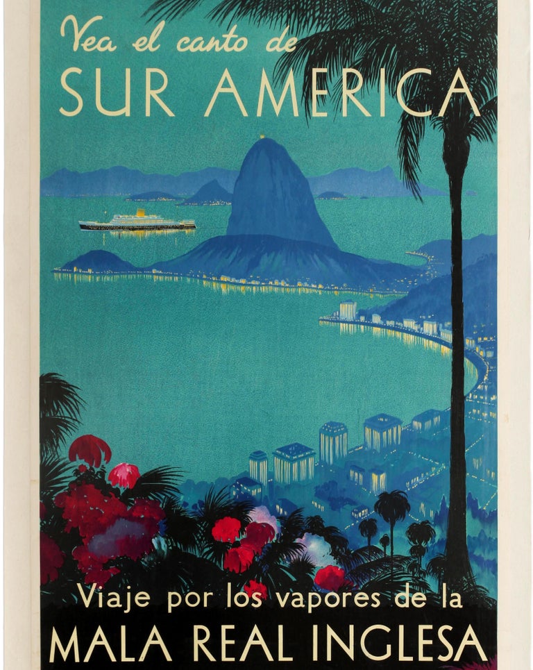 Original Vintage Poster Royal Mail Lines Cruise Travel South America Rio Brazil - Blue Print by Jarvis