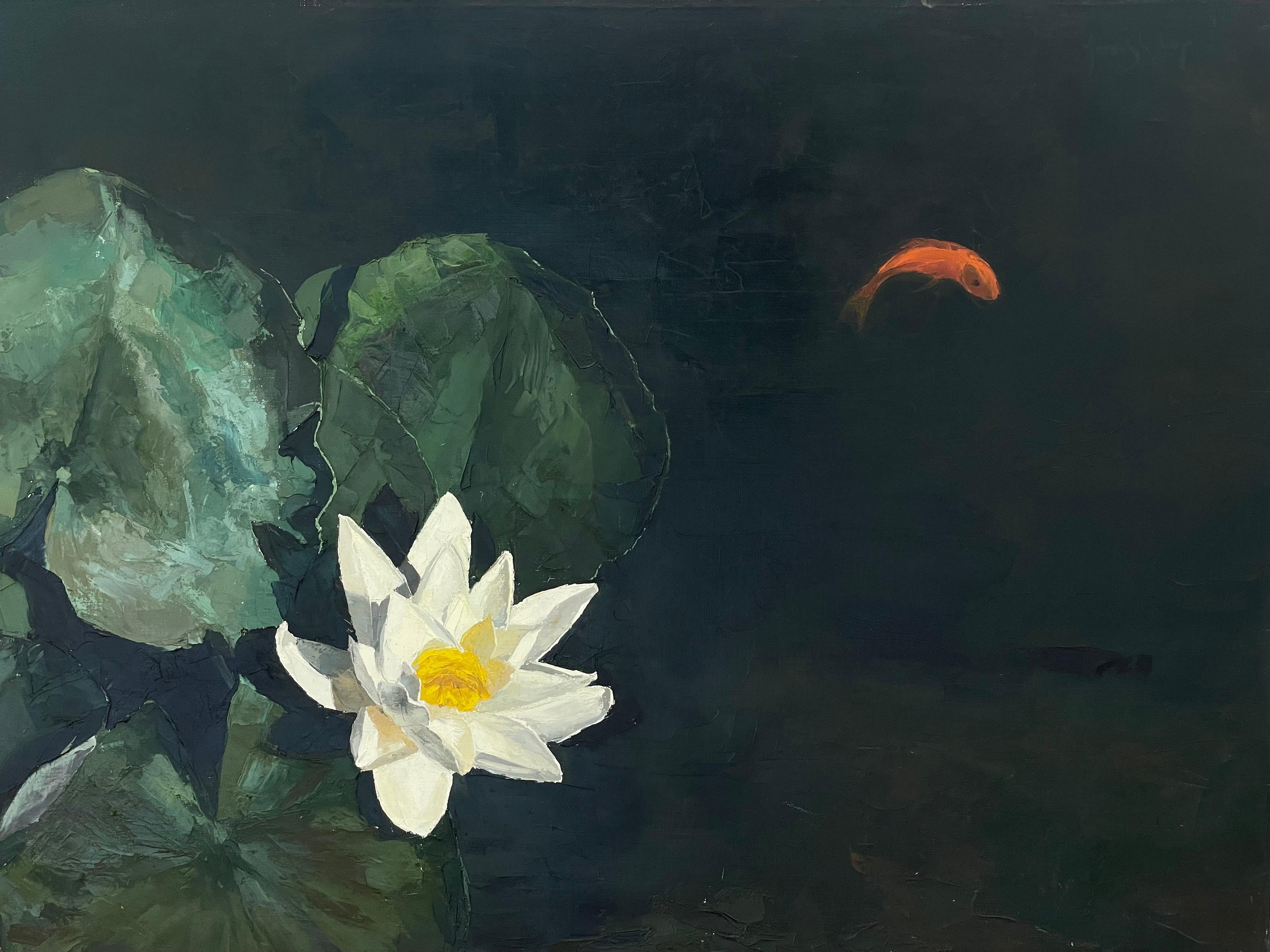 Still-Life Painting di Jarvis Wilcox - Koi e ninfee
