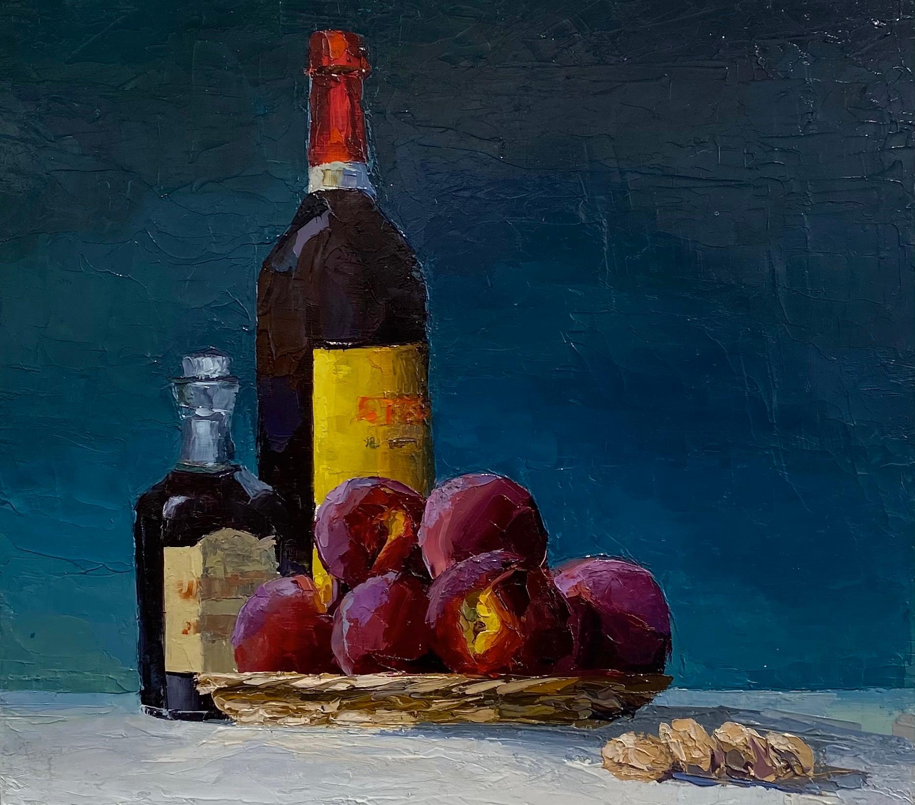 Jarvis Wilcox Still-Life Painting - White Peaches and Red Wine