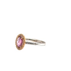 JAS-13-196 - 18K WG&YG HALO RING 0,15Ct GH-SI1-2 DIAS & OVAL ROSE CUT SAPPHIRE