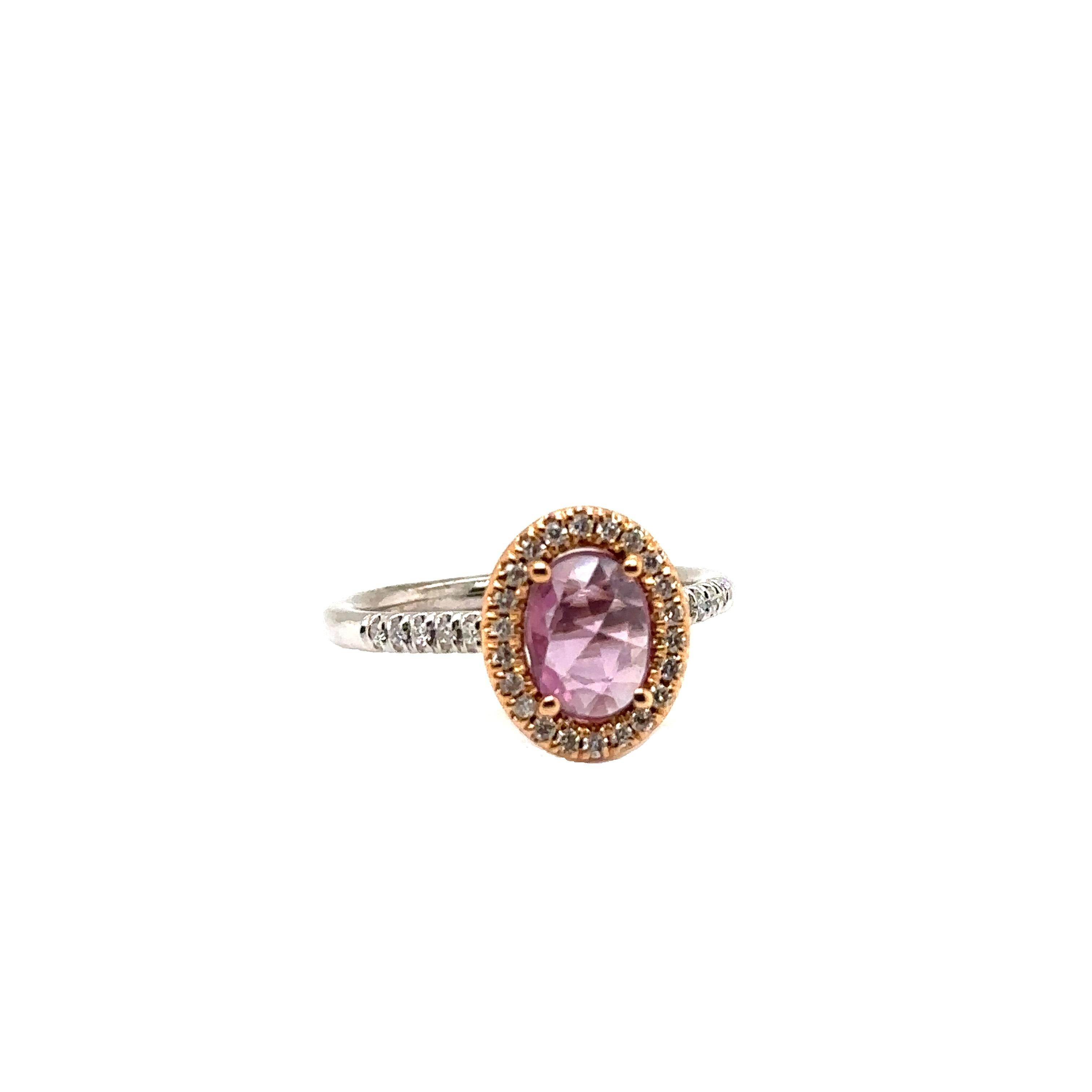 Taille rose JAS-13-196 - 18K WG&YG BAGUE HALO 0,15Ct GH-SI1-2 DIAS & SAPPHIRE ROSE OVAL CUT SAPPHIRE en vente