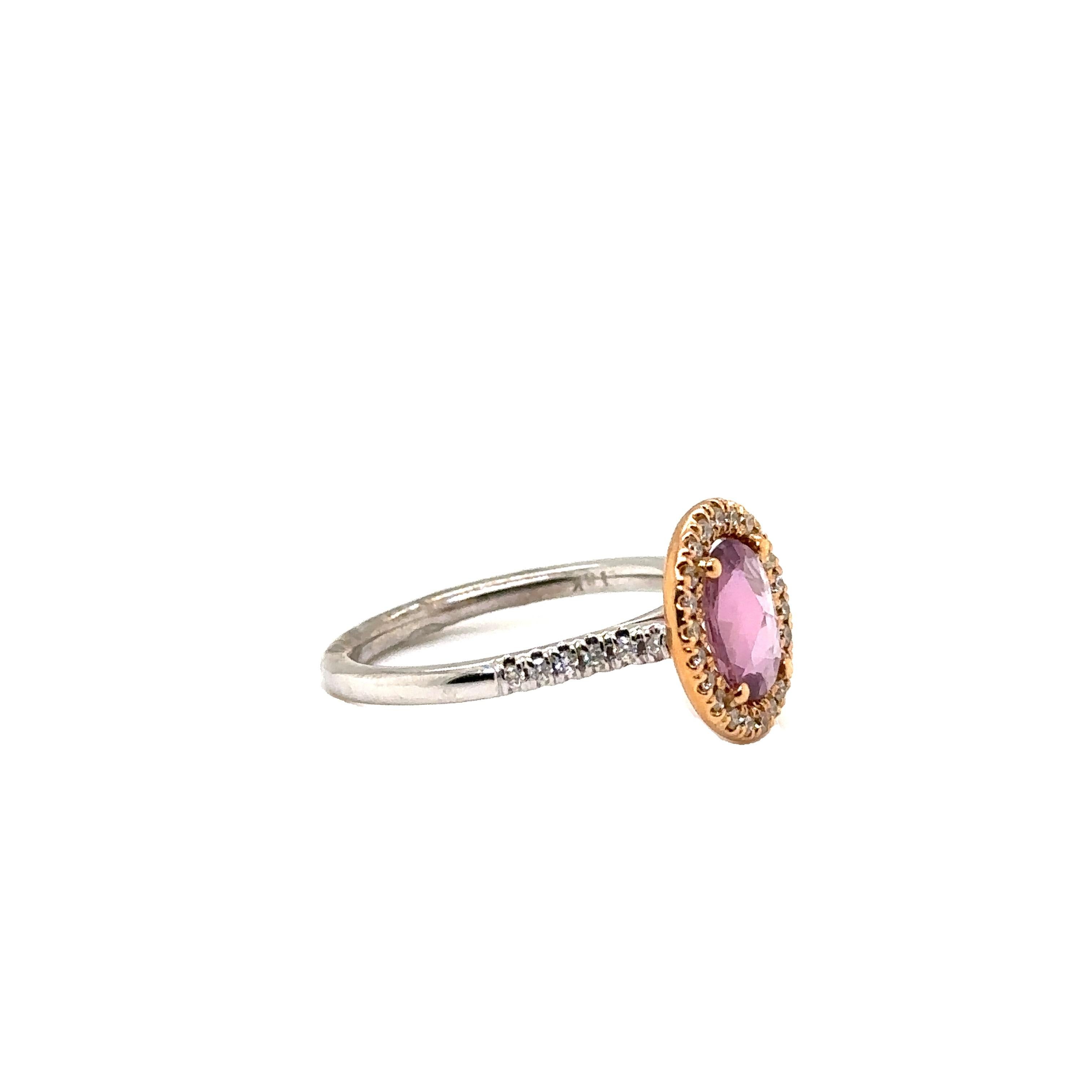 JAS-13-196 - ANILLO HALO 18K WG&YG 0.15Ct GH-SI1-2 DIAS & OVAL ROSE CUT SAPPHIRE en Nuevo estado para la venta en New York, NY