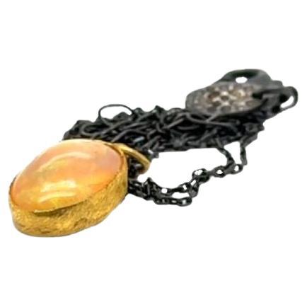 JAS-17-1524 - Ciondolo di OPALE ETIOPICA 12X8MM FATTO A MANO DA 24K/SS con CATENA DA 18" IN SS