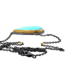 JAS-17-1525 - 24K/SS HANDMADE NECKLACE w 30X10MM NATURAL KINGMAN TURQUOISE