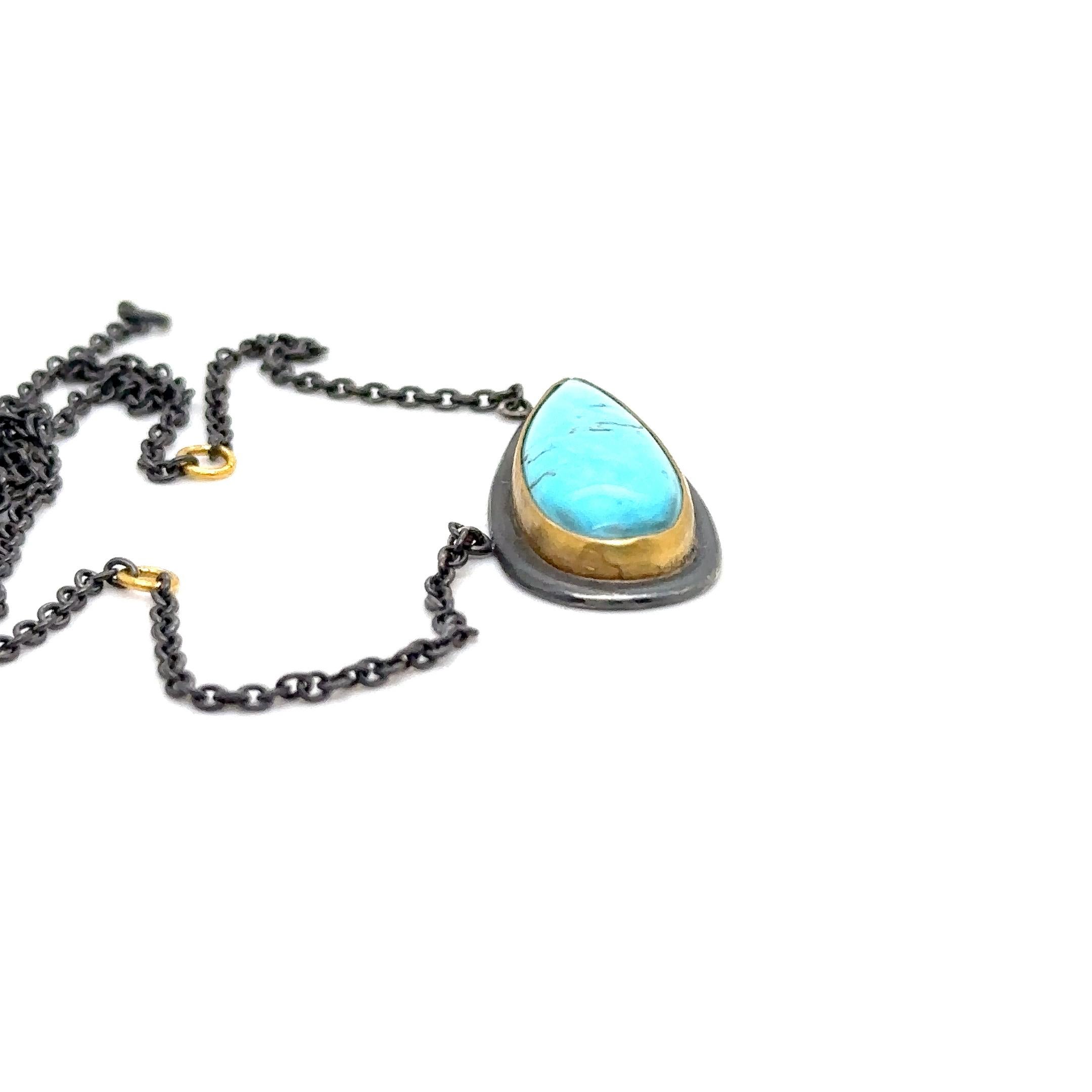 Moderno JAS-17-1525 - COLLANA FATTA A MANO IN 24K/SS con TURCHESE KINGMAN NATURALE 30X10MM in vendita