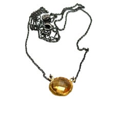 JAS-17-1529 - 24K/SS HANDMADE 10MM BRIOLET CITRINE PENDANT with 18" SS CHAIN