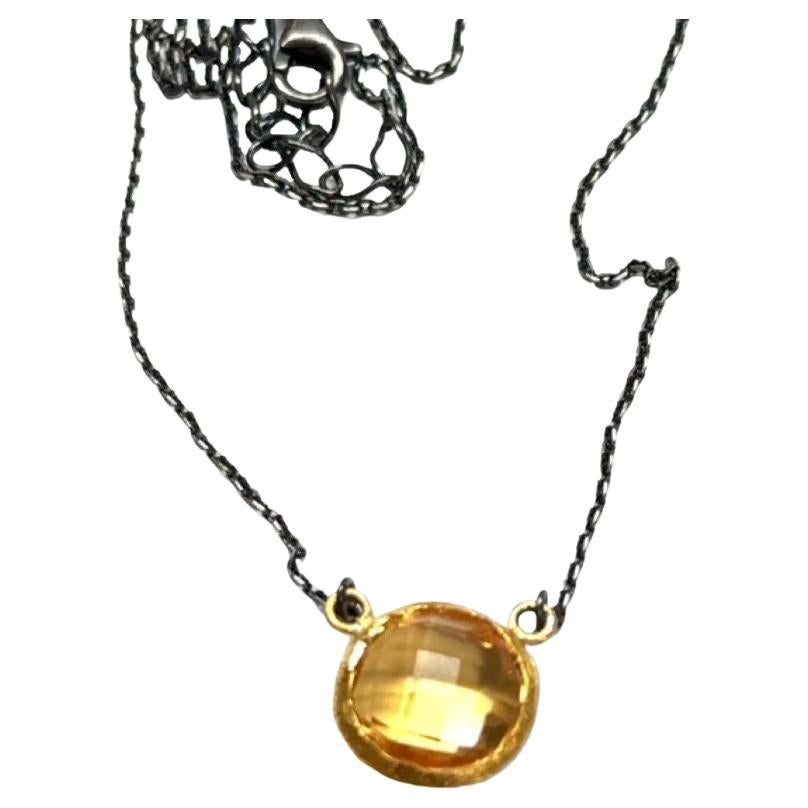 JAS-17-1529 - 24K/SS HANDMADE 10MM BRIOLET CITRINE PENDANT with 18" SS CHAIN For Sale