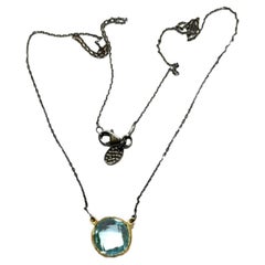 JAS-17-1530-24K/SS HANDgefertigt 12MM BRIOLETTE SKY BLUE TOPAZ PENDANT w 16,5"SS CHN 