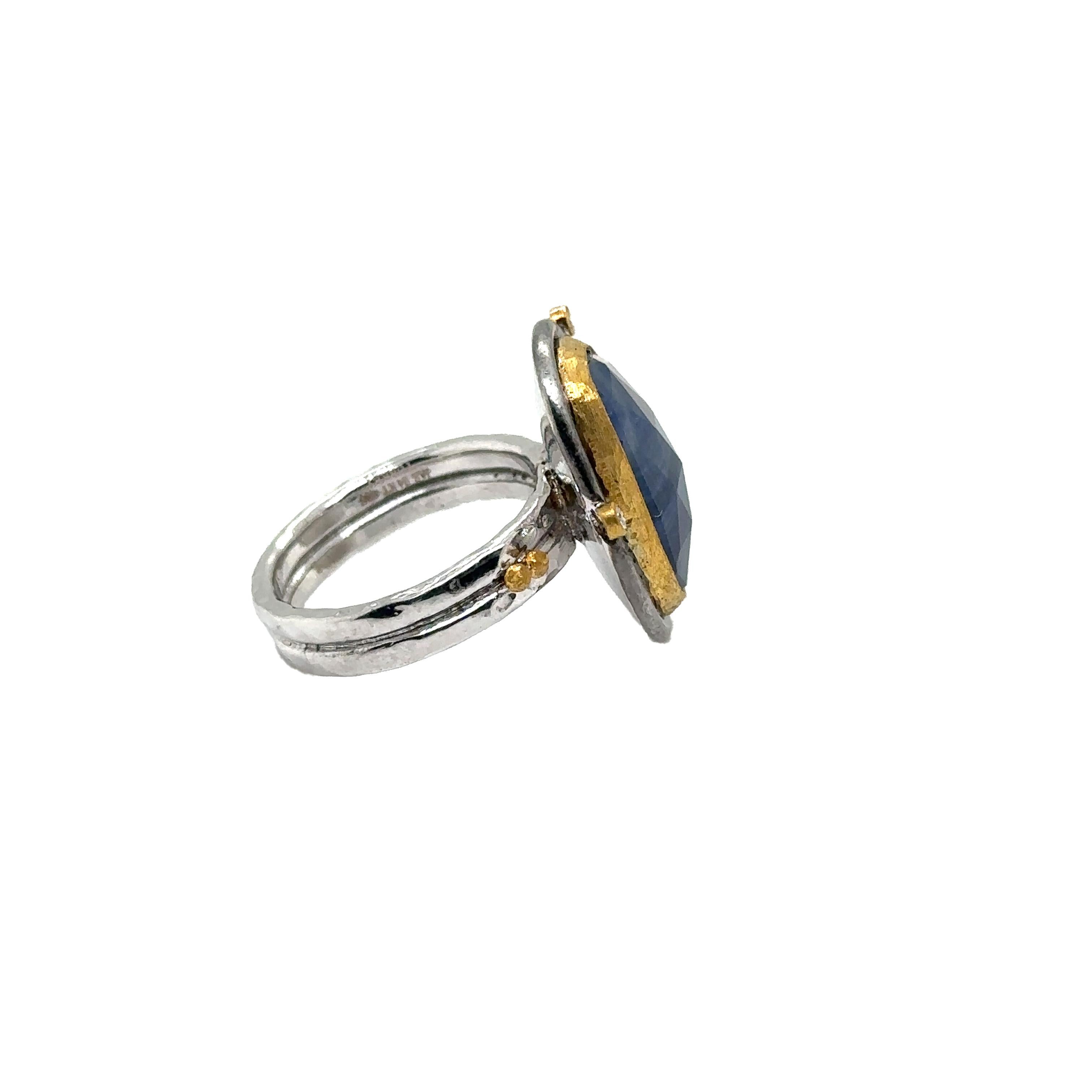 24K/SS HANDMADE 18X13MM NATURAL CHECKERBOARD SLICE BLUE SAPPHIRE RING WITH DIAMOND

Metal: 24K gold/SS
Dia Info: GH-SI DIAMOND 0.04 CTW
Stone Info: 18X13MM NATURAL CHECKERBOARD SLICE BLUE SAPPHIRE
Total Dia Weight: 0.04 cwt.
Total Stone Weight: