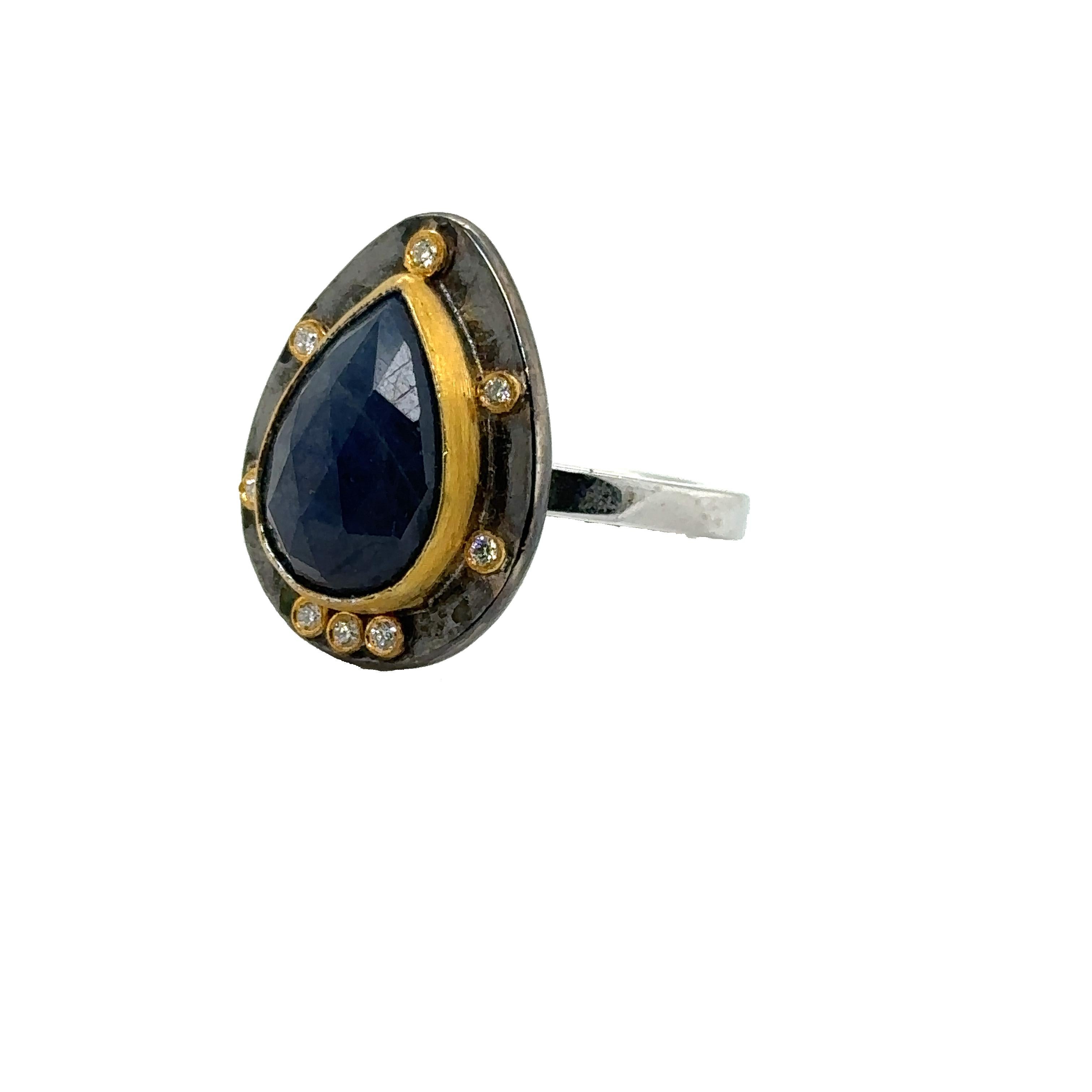 Women's JAS-19-1804 - 24K GOLD/STERLING SILVER RING with 6.00 CT PEAR SHAPE SAPPHIRE For Sale