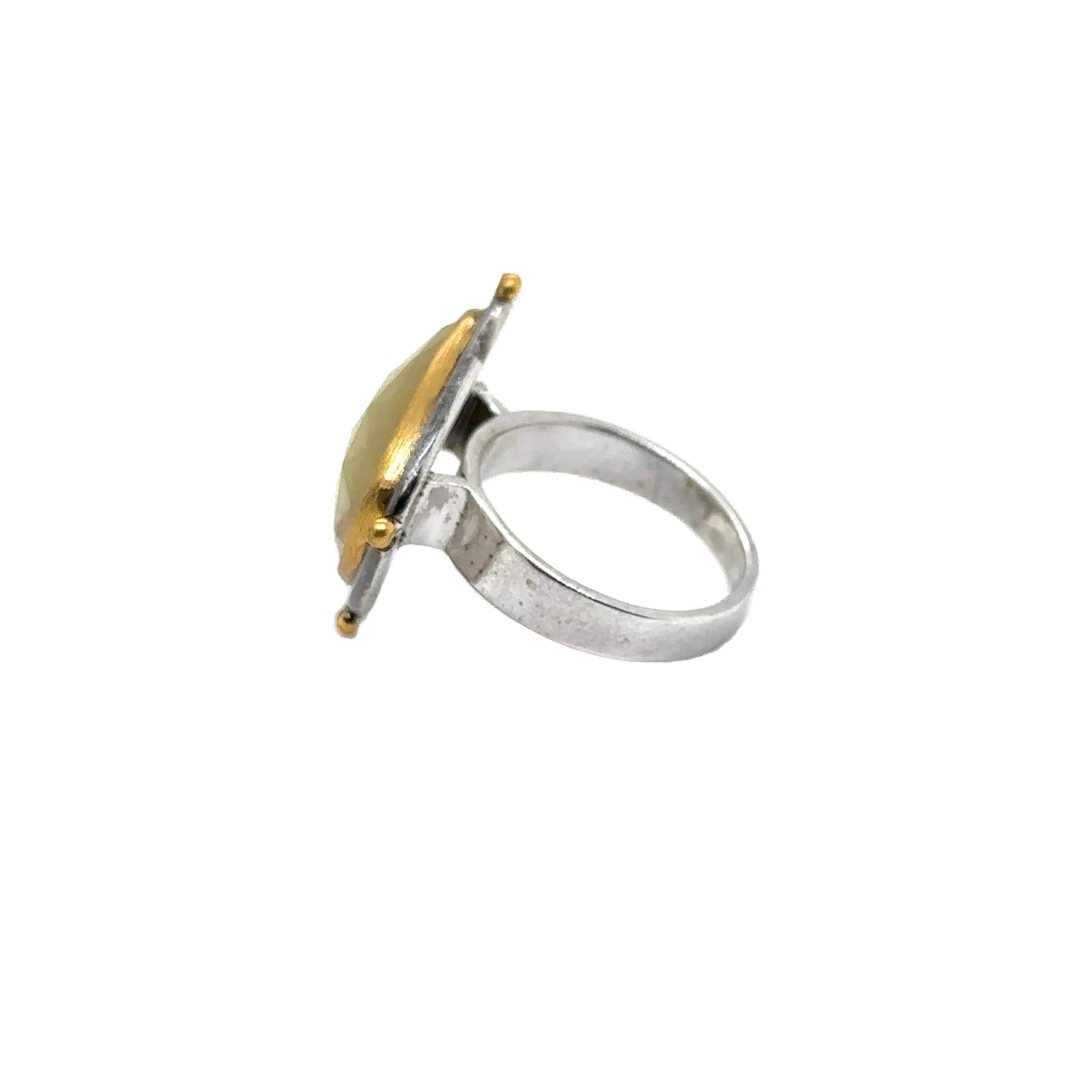 JAS-19-1835 - 24K/SS HANDMADE RING w CHROME DIOPSIDES & NATURAL YELLOW SAPPHIRE For Sale 8