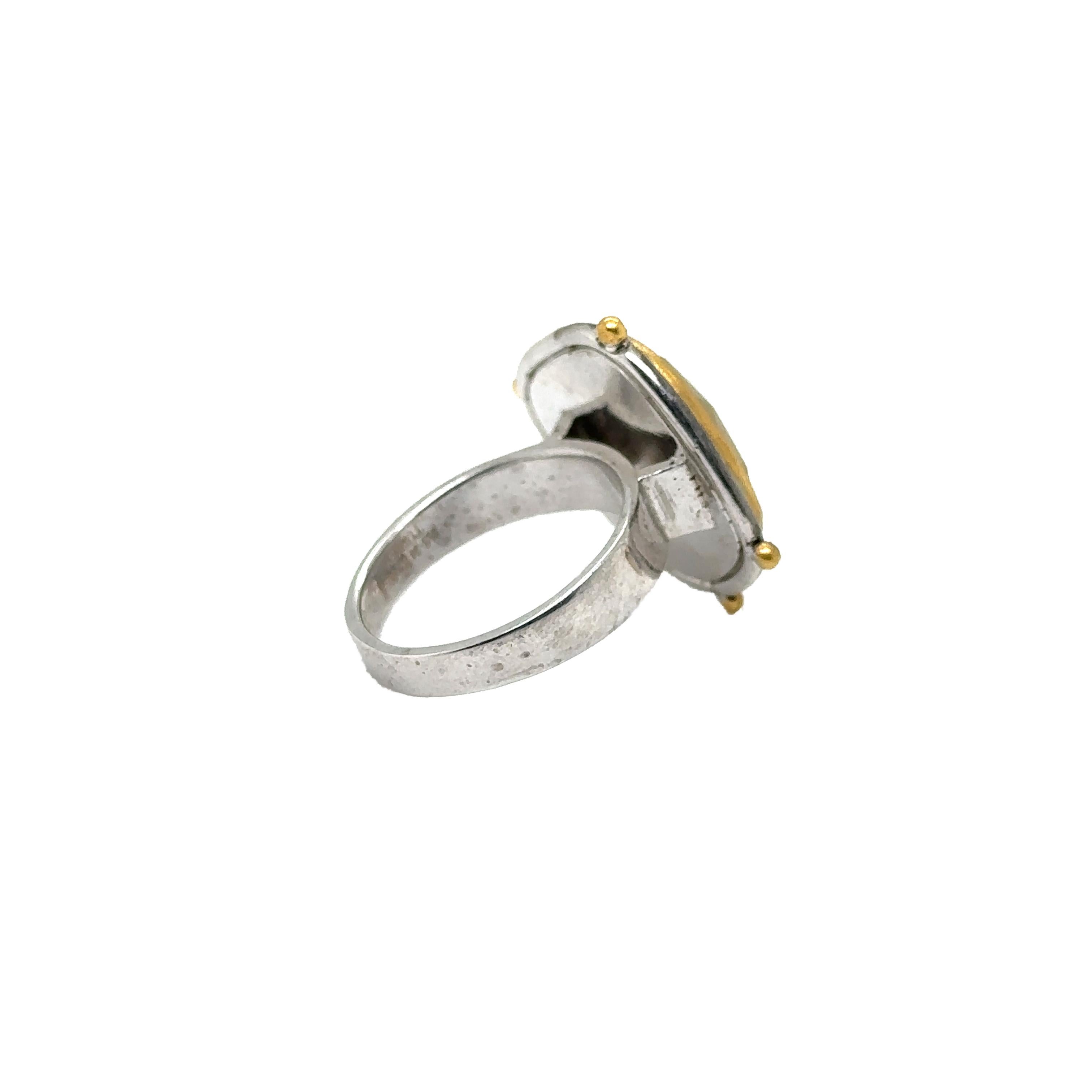 JAS-19-1835 - 24K/SS HANDMADE RING w CHROME DIOPSIDES & NATURAL YELLOW SAPPHIRE In New Condition For Sale In New York, NY