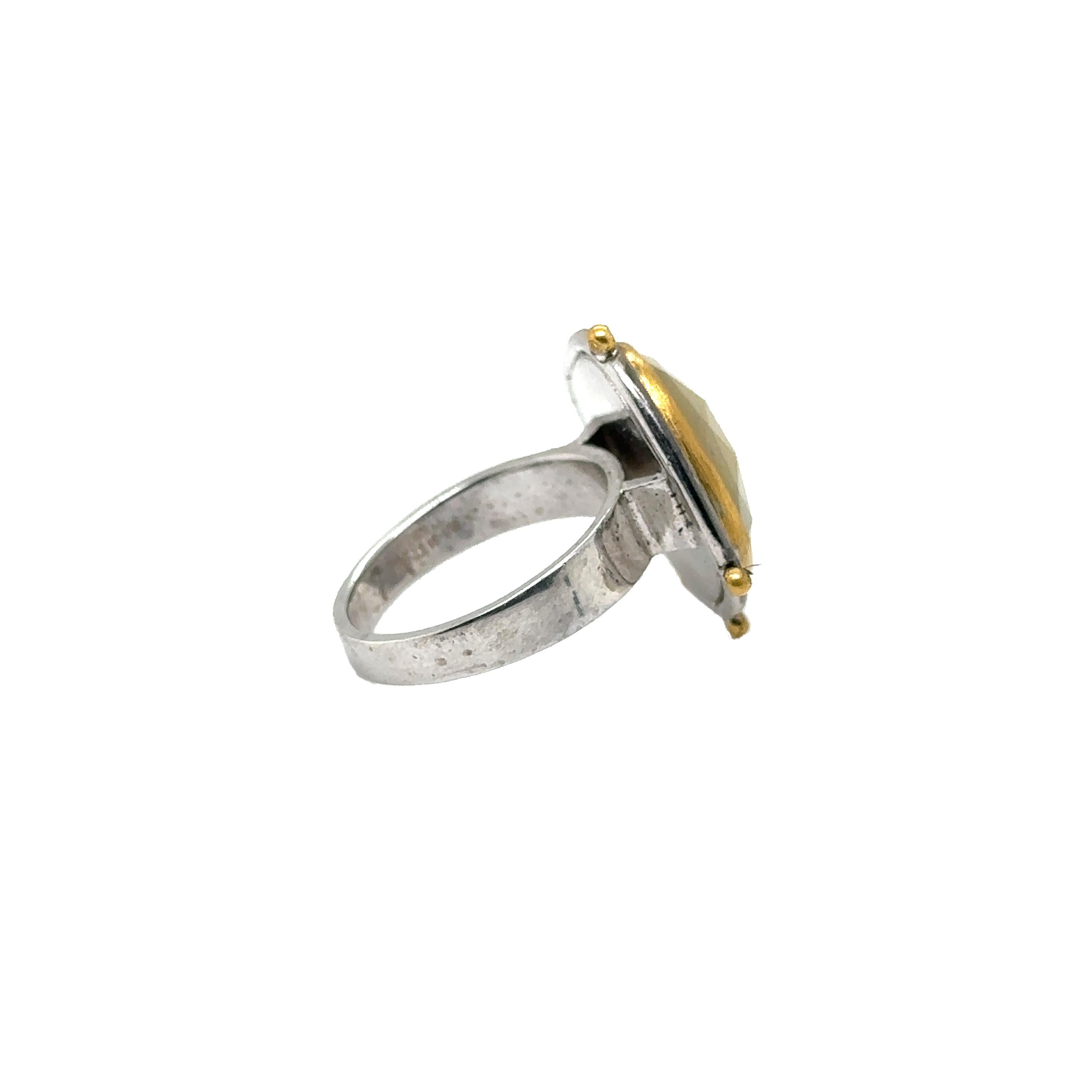 Women's JAS-19-1835 - 24K/SS HANDMADE RING w CHROME DIOPSIDES & NATURAL YELLOW SAPPHIRE For Sale