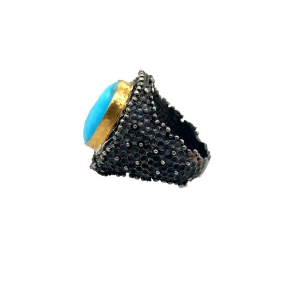 JAS-19-1836 - 24K/SS HANDMADE RING w CHROME DIOPSIDES&NATURAL KINGMAN TURQUOISE For Sale 5