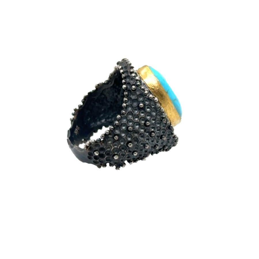 Modern JAS-19-1836 - 24K/SS HANDMADE RING w CHROME DIOPSIDES&NATURAL KINGMAN TURQUOISE For Sale