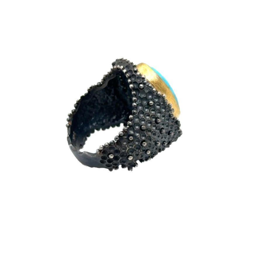 Cabochon JAS-19-1836 - 24K/SS HANDMADE RING w CHROME DIOPSIDES&NATURAL KINGMAN TURQUOISE For Sale