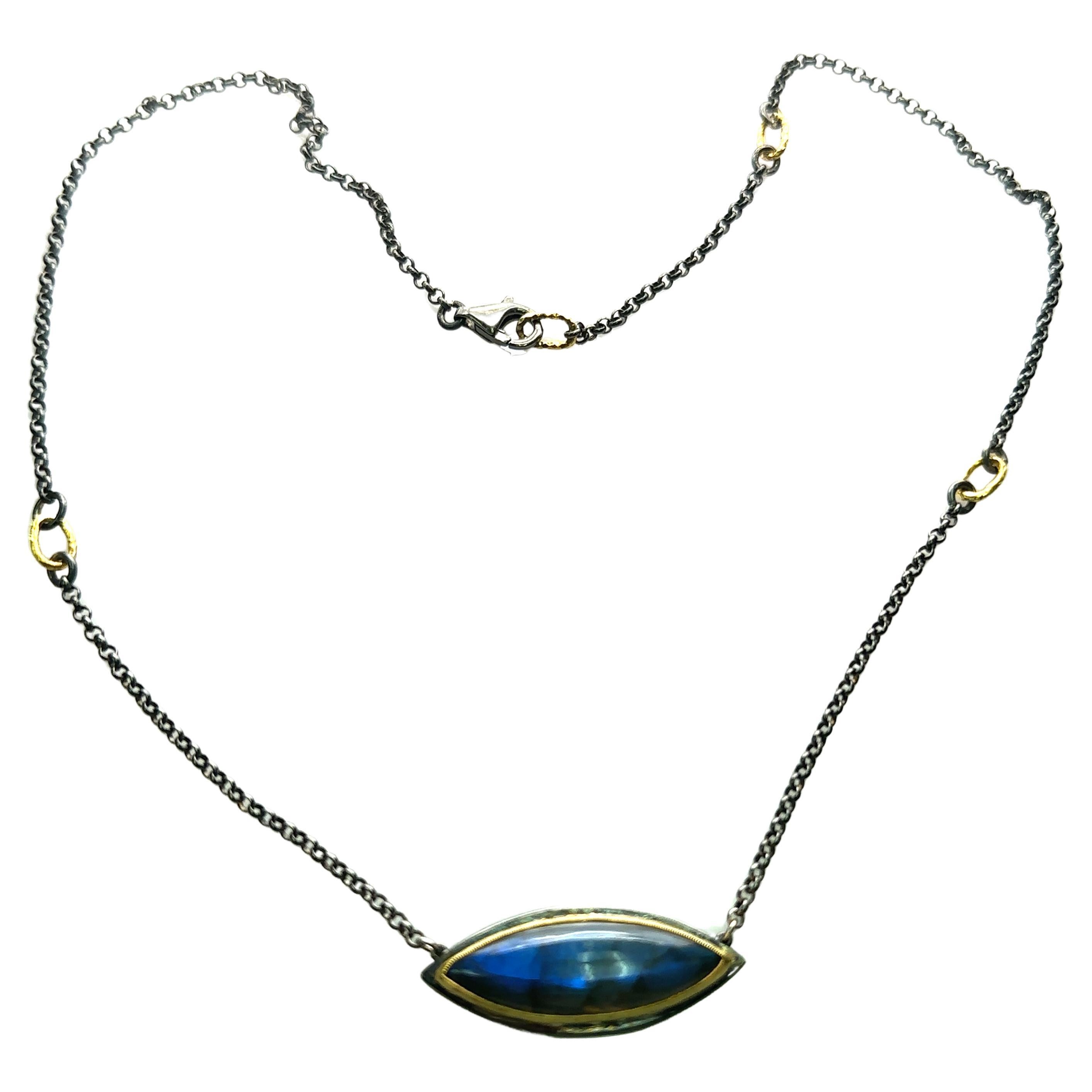 JAS-19-1839 - 24KT GOLD/SS 18" NECKLACE with LABRADORITE  For Sale