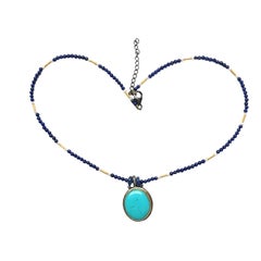 JAS-19-1843 - 24K/SS HANDMADE 18” NECKLACE w 20X17MM NATURAL KINGMAN TURQUOISE