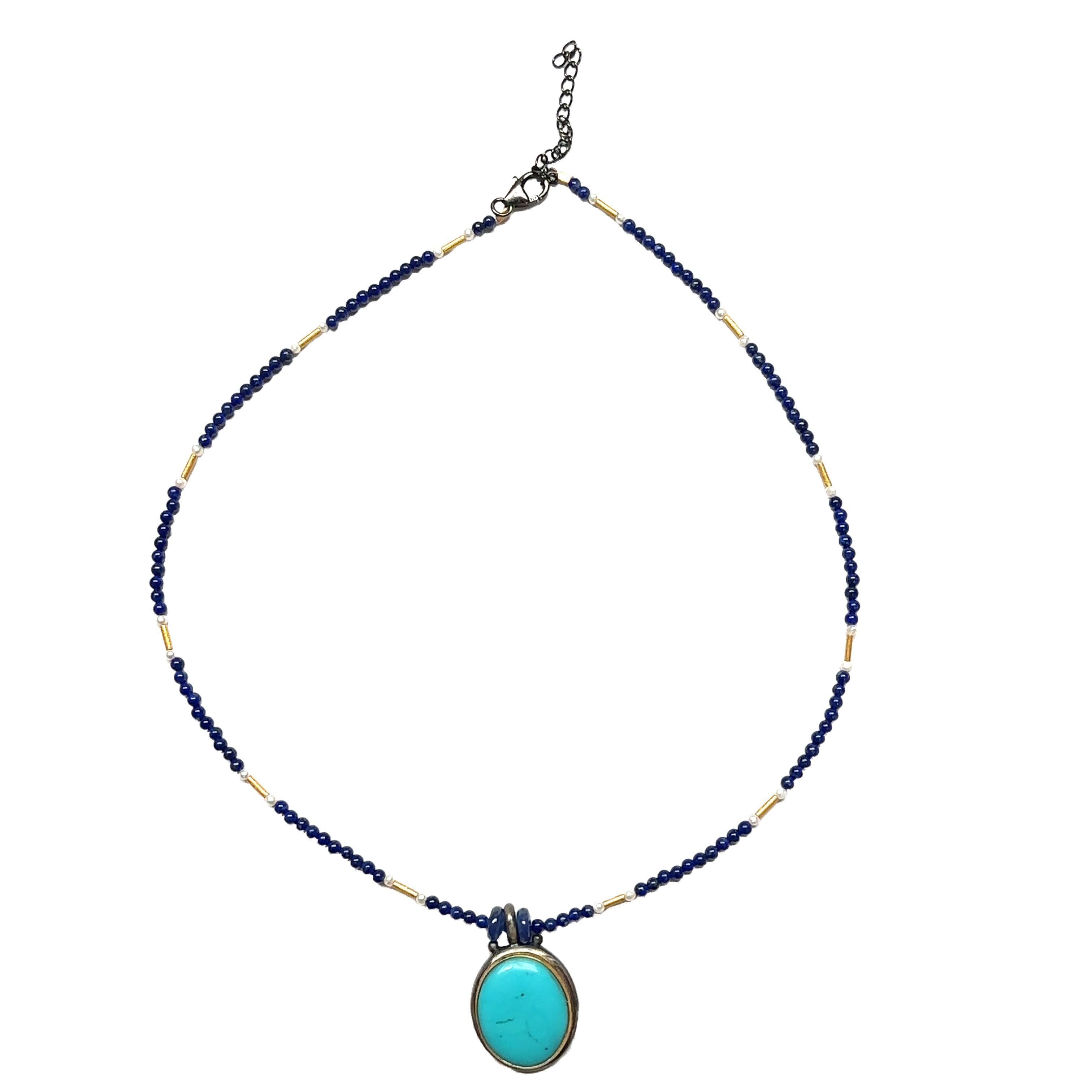 JAS-19-1843 - 24K/SS HANDMADE 18 COLLIER avec 20X17MM NATURAL KINGMAN TURQUOISE en vente 3