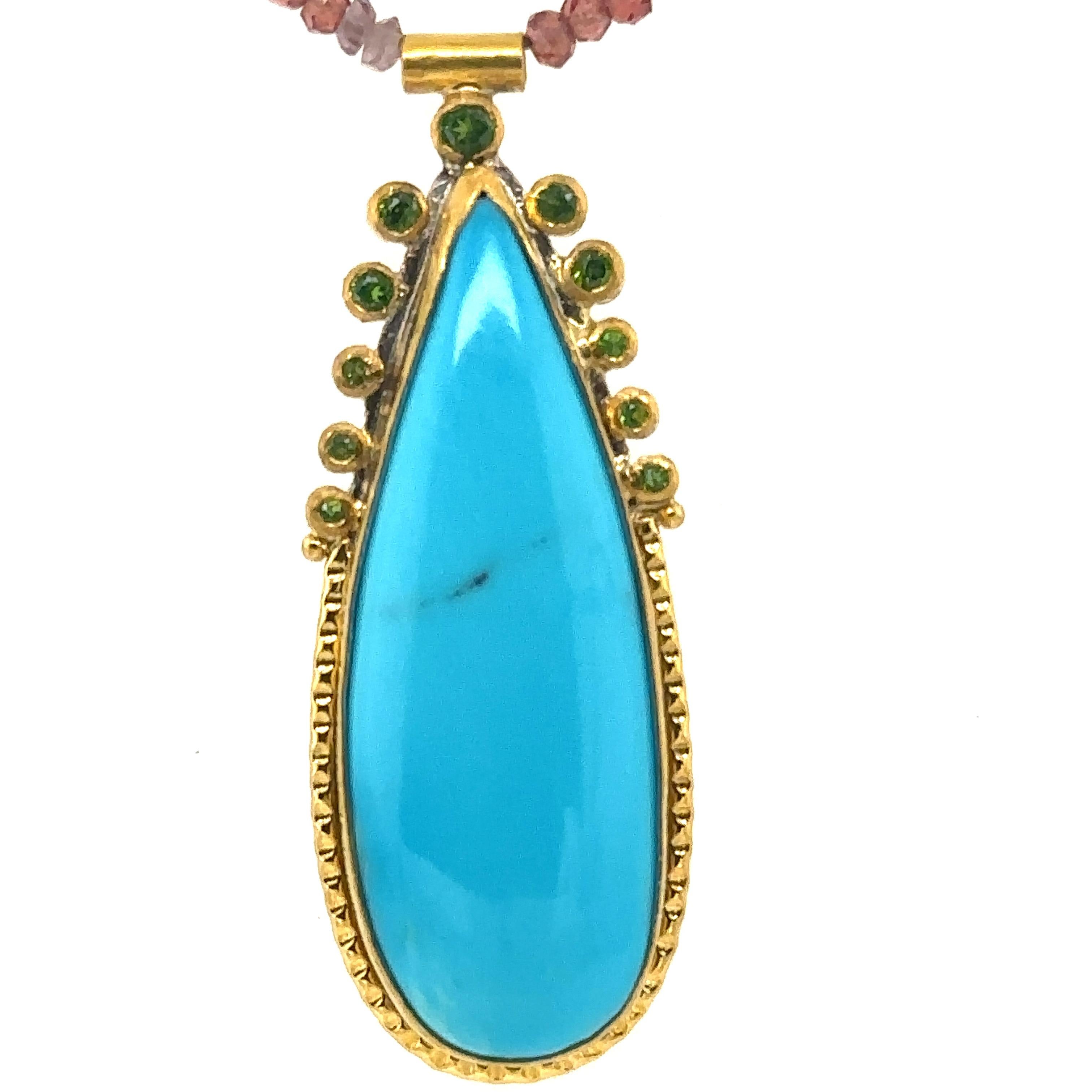 JAS-19-1845 - 24K GOLD/STERLING SILVER w KINGMAN TURQUOISE & MULTI COLOR BEADS For Sale 4