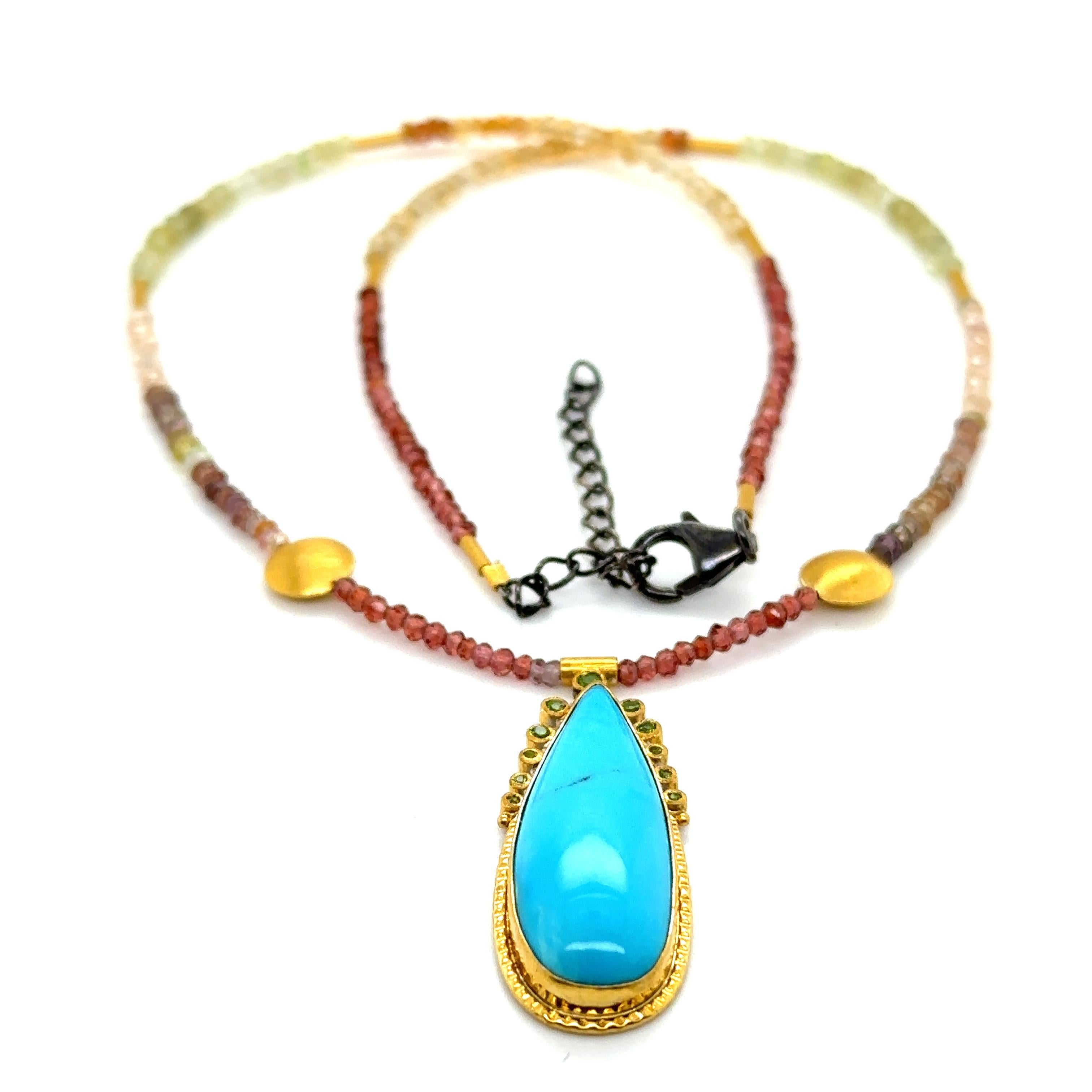 JAS-19-1845 - 24K GOLD/STERLING SILVER w KINGMAN TURQUOISE & MULTI COLOR BEADS For Sale 5