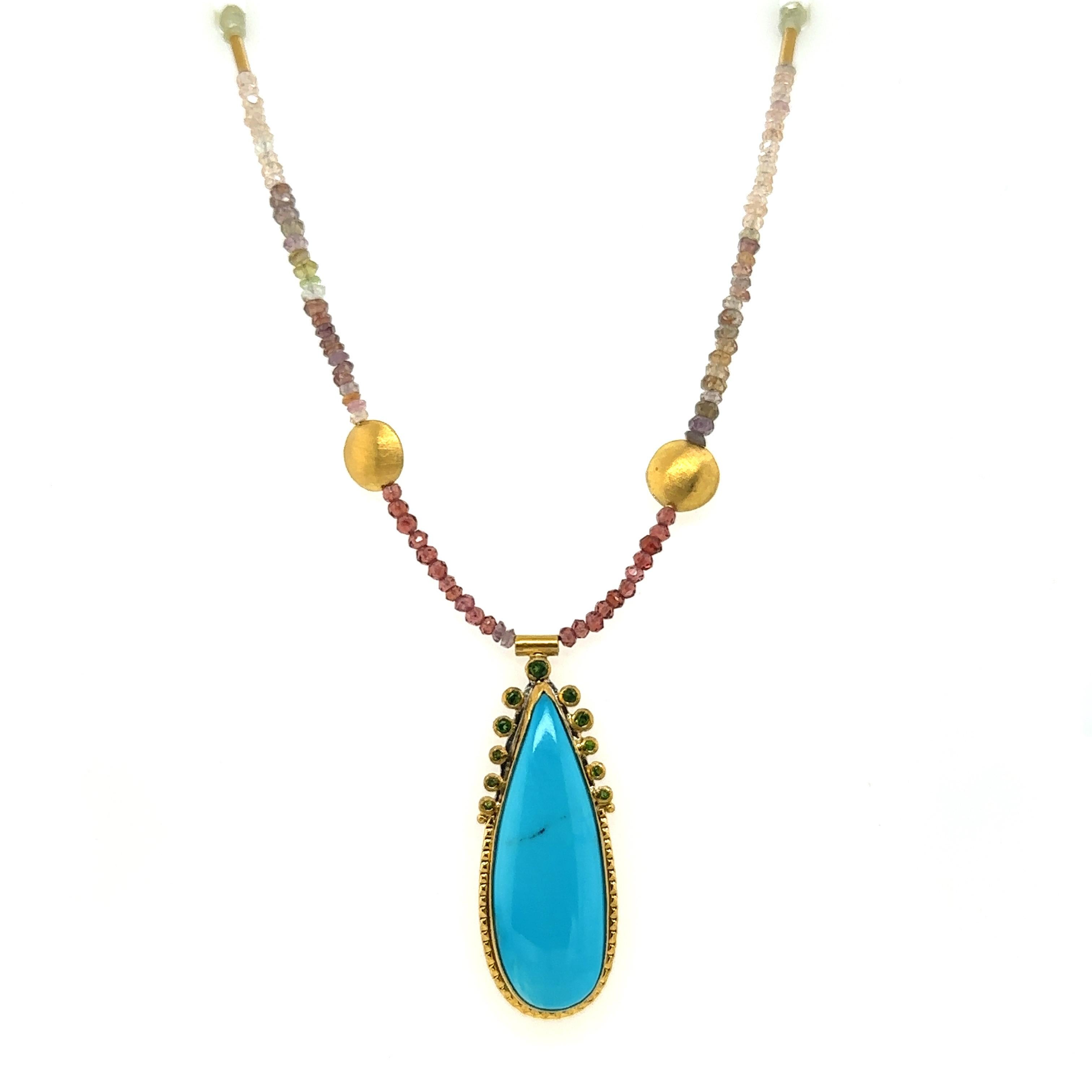 JAS-19-1845 - 24K GOLD/STERLING SILVER w KINGMAN TURQUOISE & MULTI COLOR BEADS For Sale 6