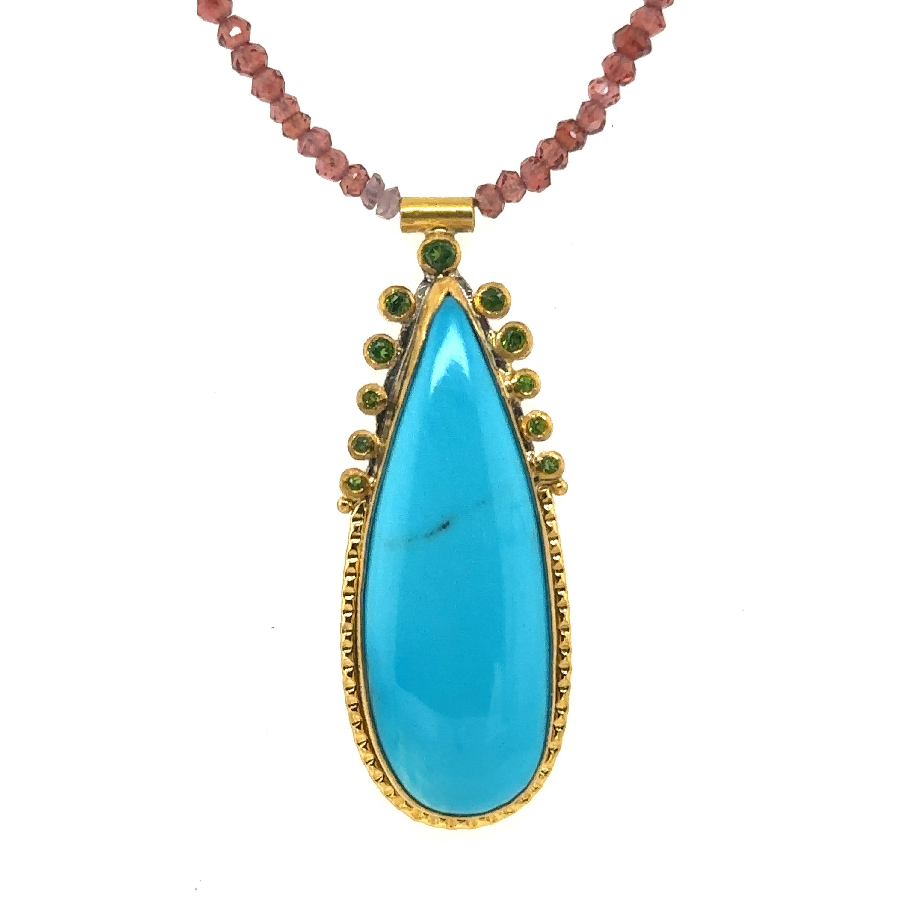 Modern JAS-19-1845 - 24K GOLD/STERLING SILVER w KINGMAN TURQUOISE & MULTI COLOR BEADS For Sale