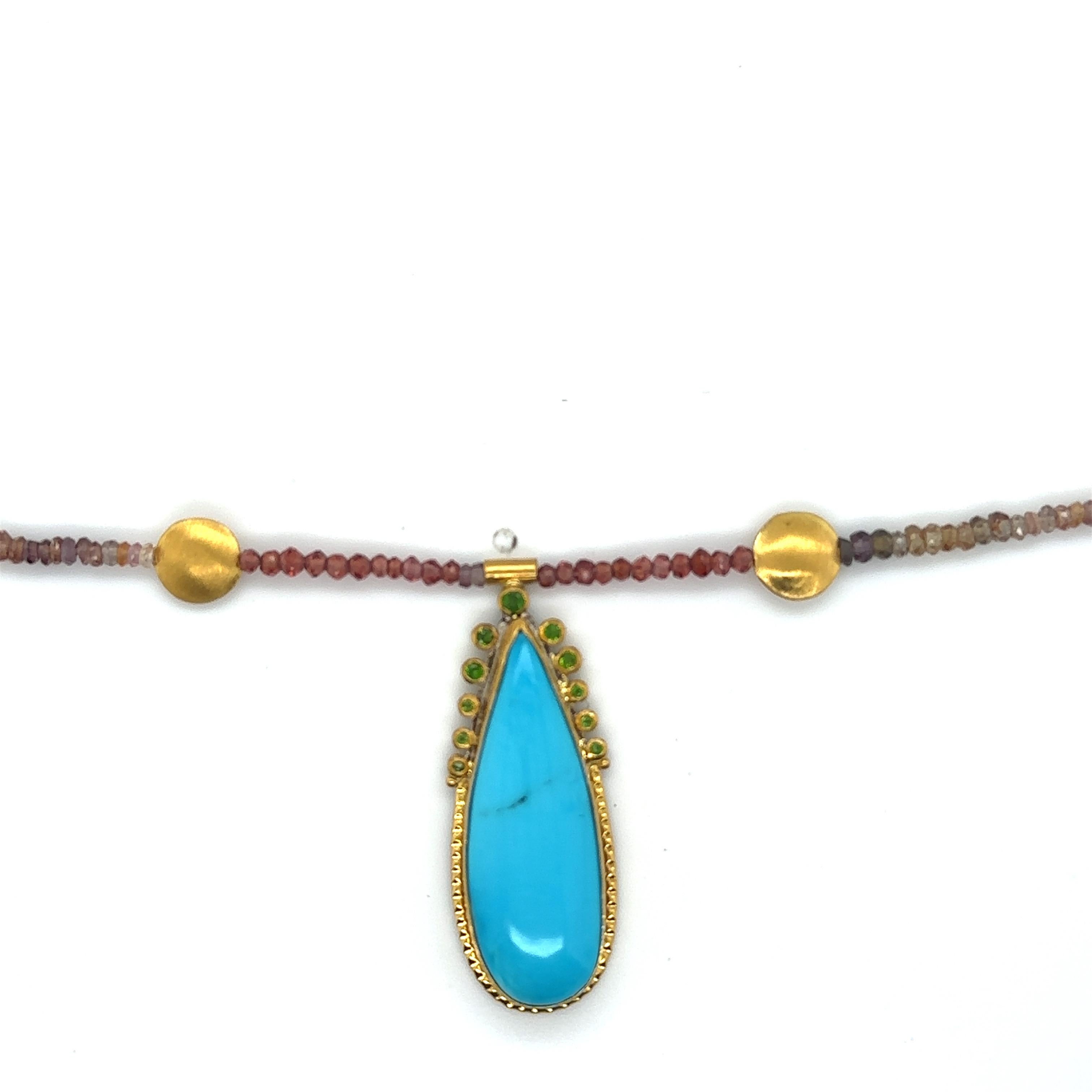 JAS-19-1845 - 24K GOLD/STERLING SILVER w KINGMAN TURQUOISE & MULTI COLOR BEADS In New Condition For Sale In New York, NY