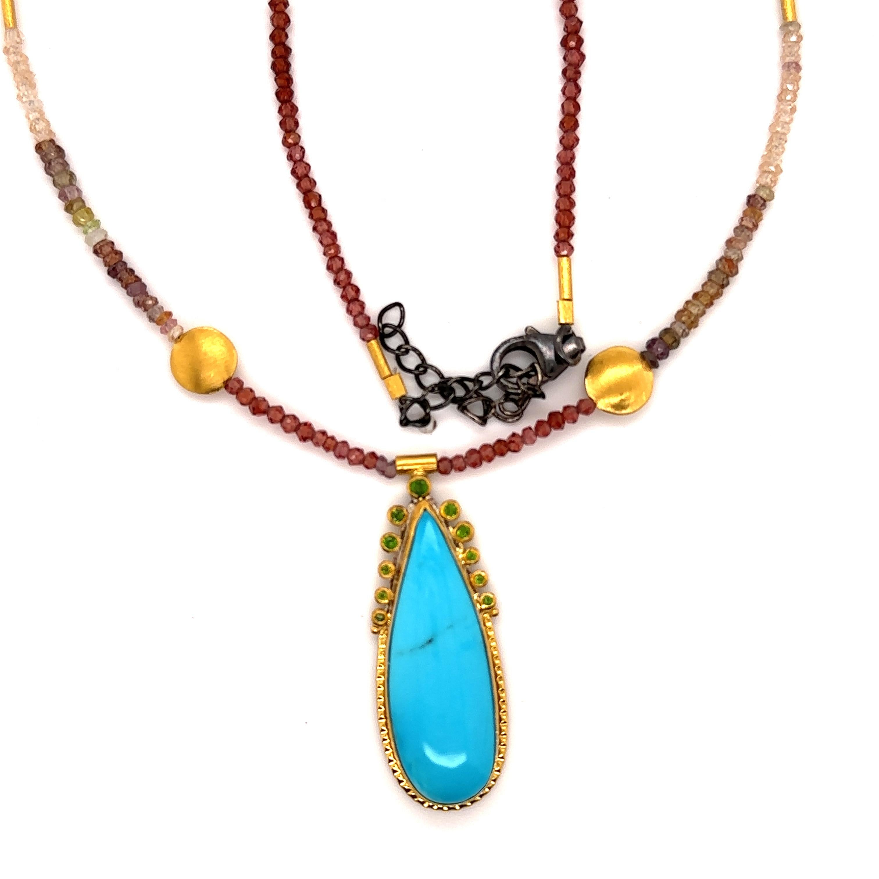 JAS-19-1845 - 24K GOLD/STERLING SILVER w KINGMAN TURQUOISE & MULTI COLOR BEADS For Sale 1