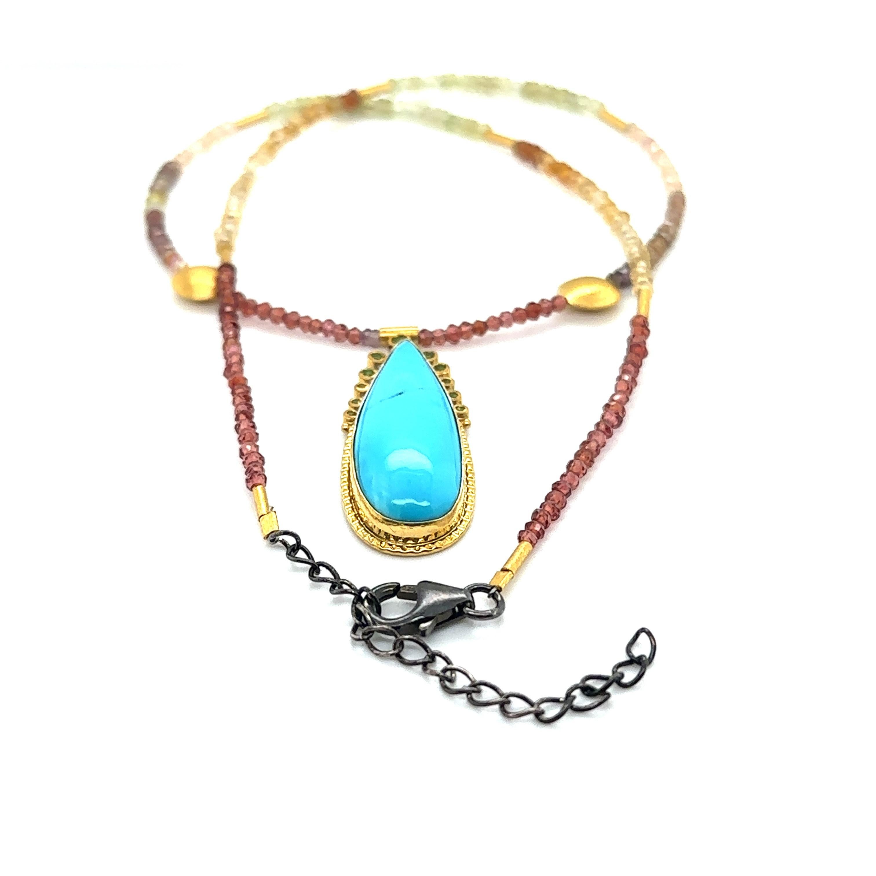 JAS-19-1845 - 24K GOLD/STERLING SILVER w KINGMAN TURQUOISE & MULTI COLOR BEADS For Sale 3