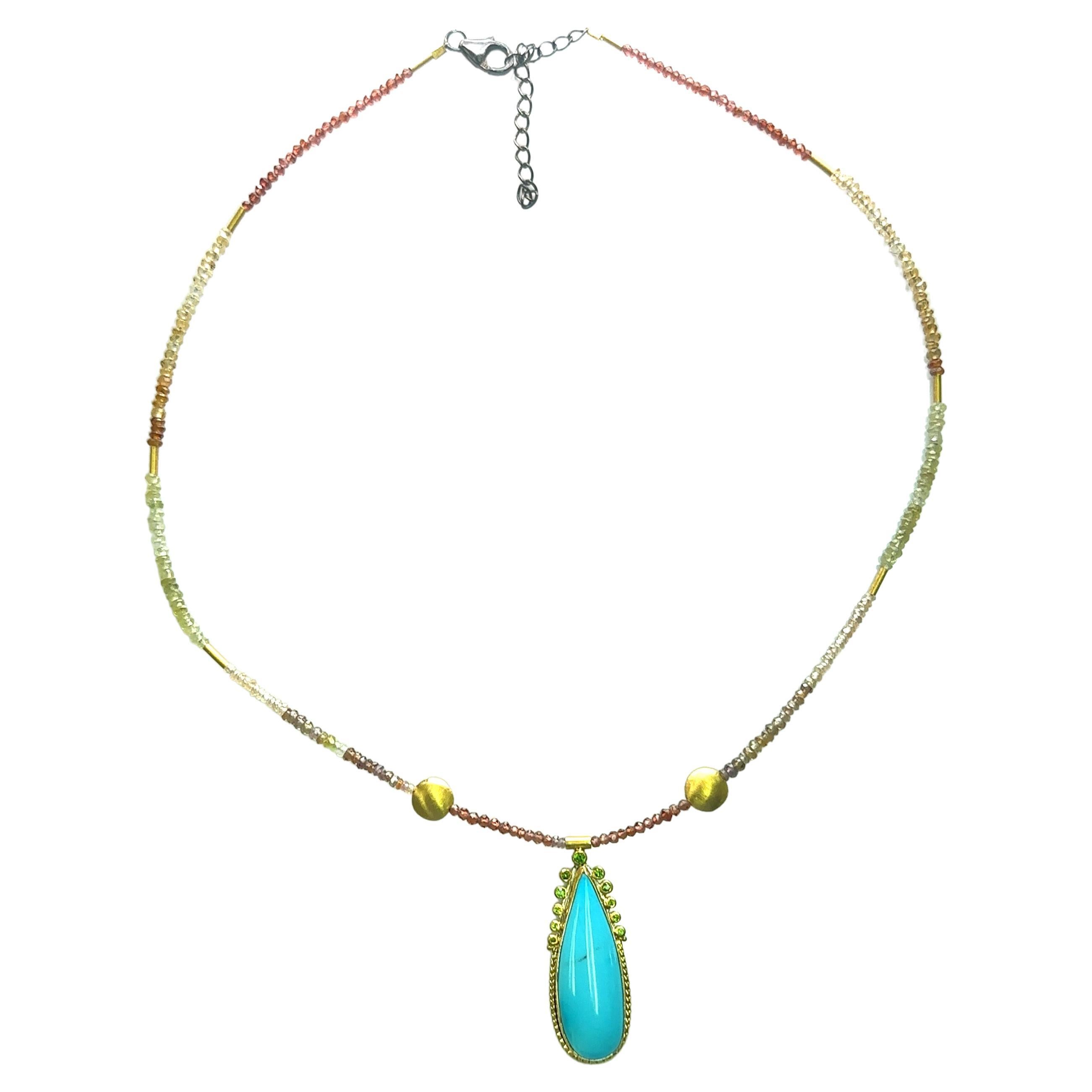 JAS-19-1845 - 24K GOLD/STERLING SILVER w KINGMAN TURQUOISE & MULTI COLOR BEADS For Sale