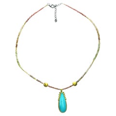 JAS-19-1845 - 24K GOLD/STERLING SILVER w KINGMAN TURQUOISE & MULTI COLOR BEADS