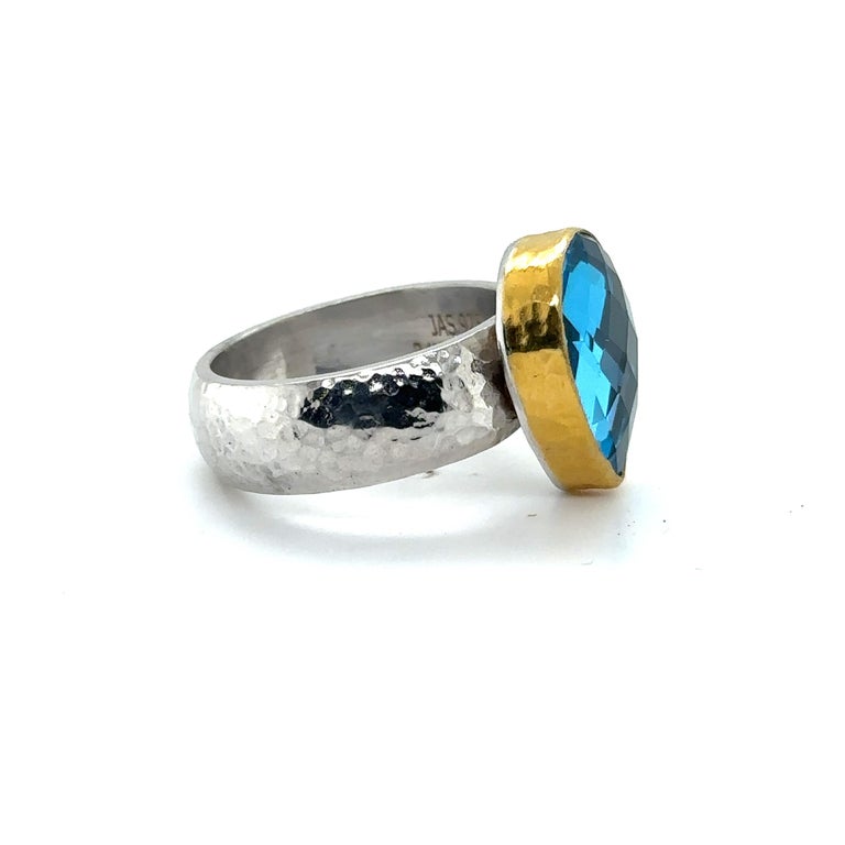 JAS-19-1918 - 24KT GOLD/SS RING with PEAR SHAPE SWISS BLUE TOPAZ For Sale  at 1stDibs