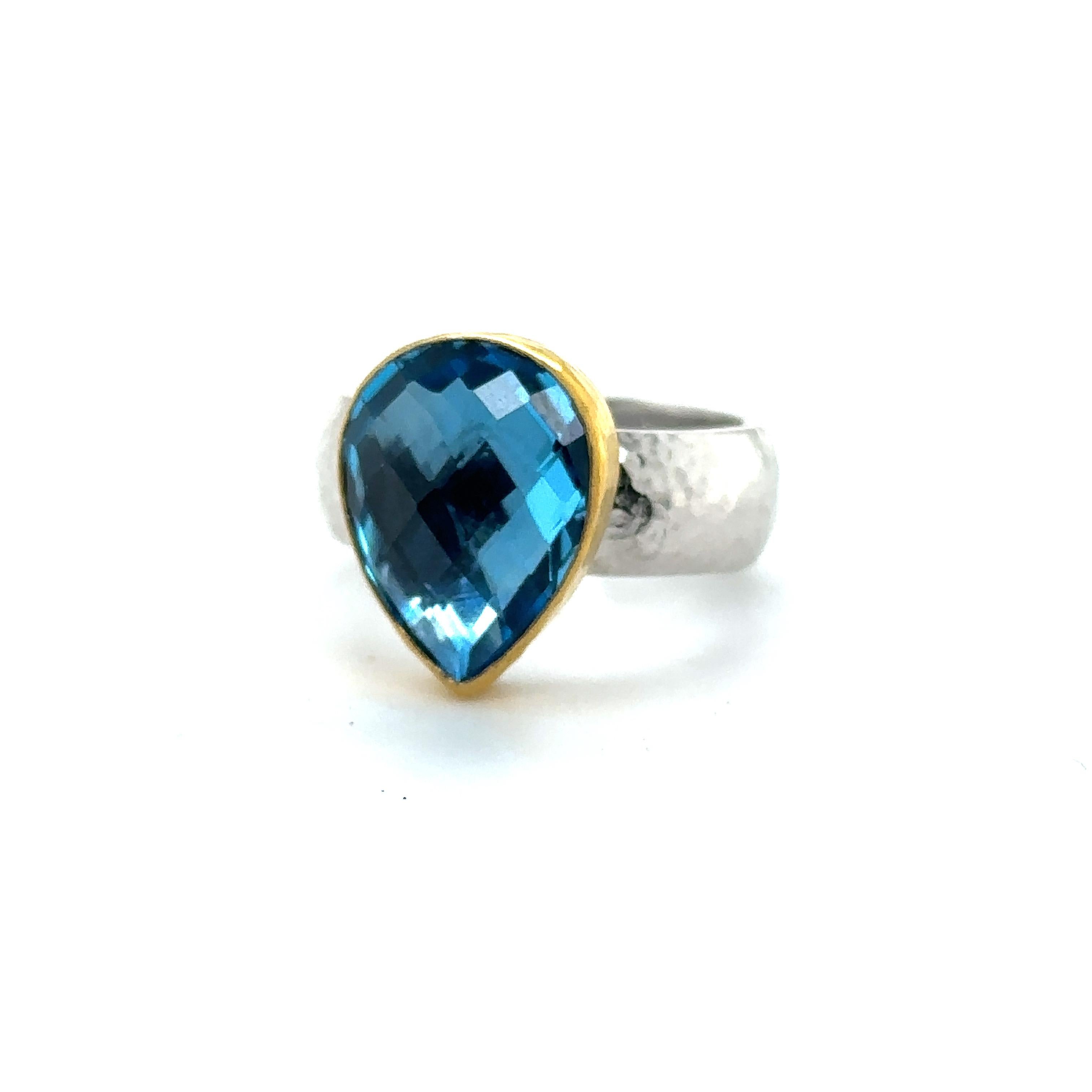 Women's JAS-19-1918 - 24KT GOLD/SS RING with PEAR SHAPE SWISS BLUE TOPAZ For Sale