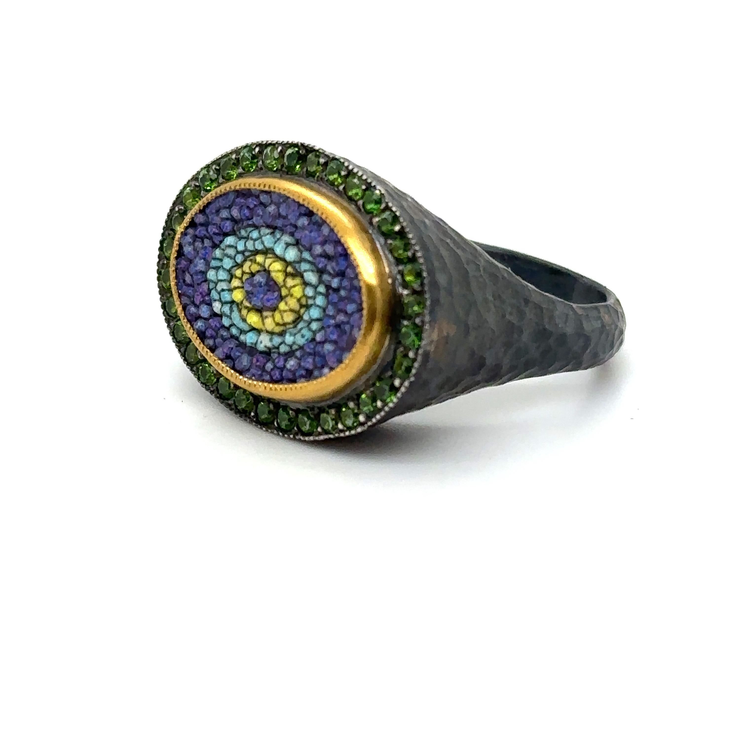 Modern JAS-19-1965 - 24KT GOLD/SS EVIL EYE MOSAIC RING with 0.60CT CHROME DIOPSIDES For Sale
